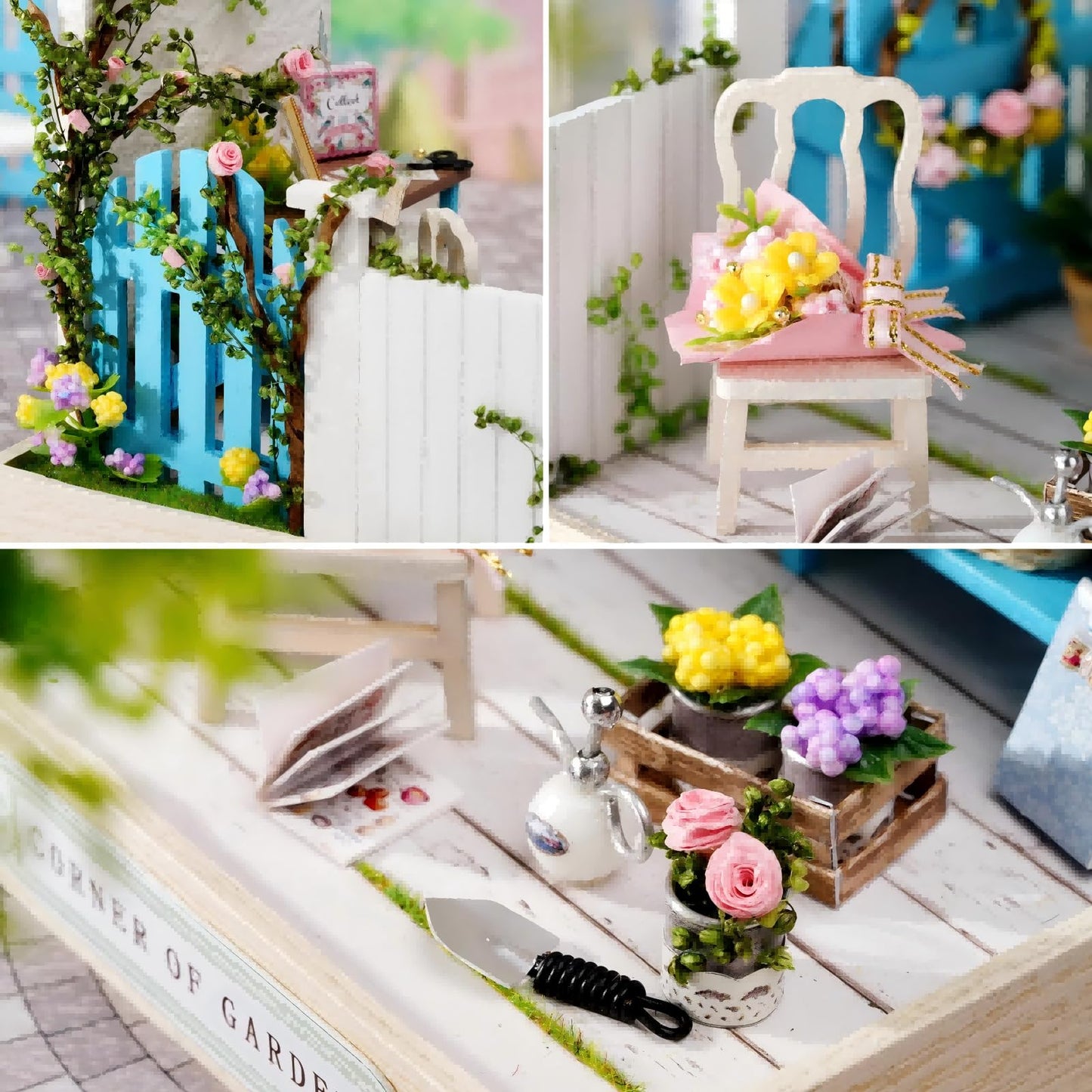OZJAY DIY Miniature House Kit with Dust Proof Cover, 1:24 Scale Creative Room Mini DIY Wooden Dollhouse Miniature Kit for Adults Teen, Corner Garden