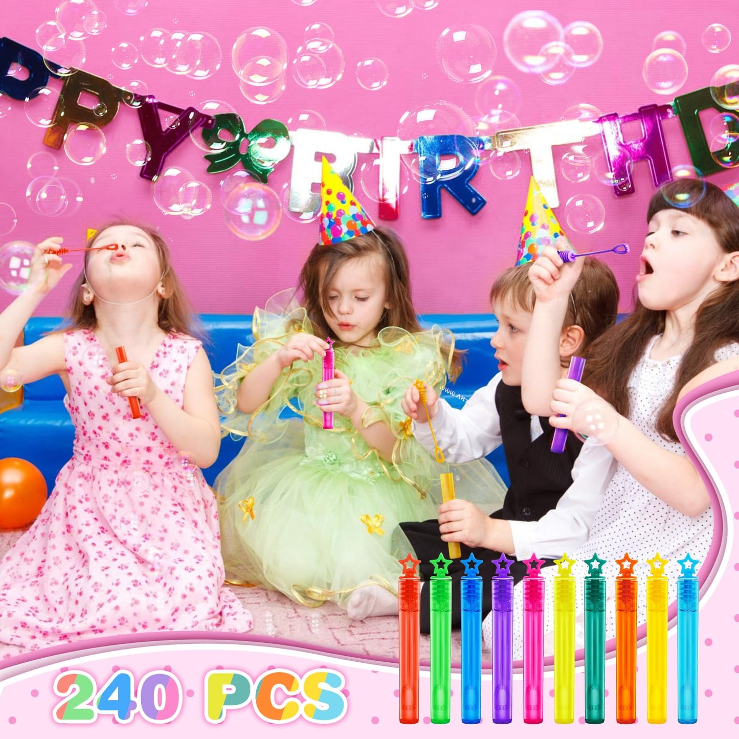 SpringFlower 240 Pieces Mini Bubble Wands, Party Favors Assortment Toys for Kids,Themed Birthday, Halloween, Goodie Bags, Carnival Prizes, Wedding, Bubble Maker Outdoor Gifts for Girls & Boys