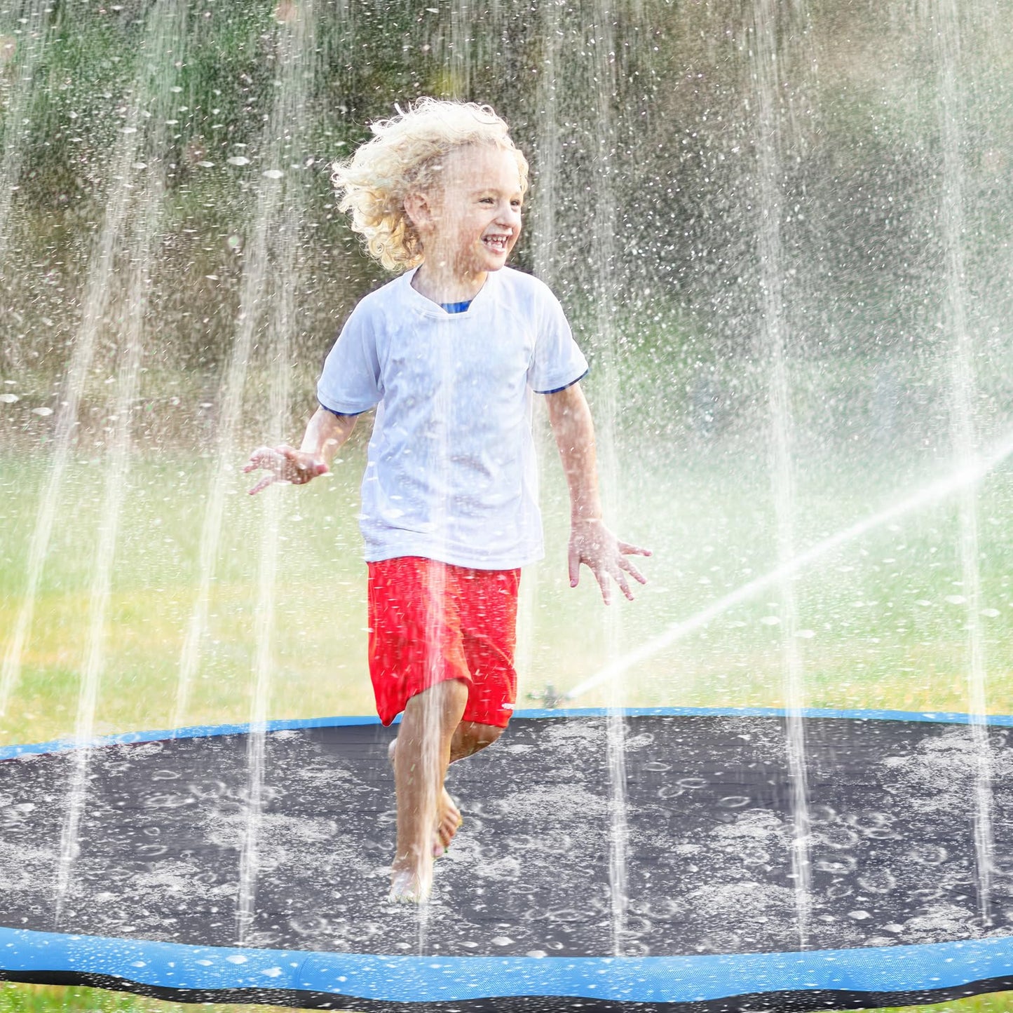 Lewtemi 8 ft Giant Nonslip Splash Pad 96 for Adult Kids and Dog, Thicken Sprinkler Pool Summer Outdoor Water Playmat for Backyard, Fun Backyard Fountain Pad(Floral)