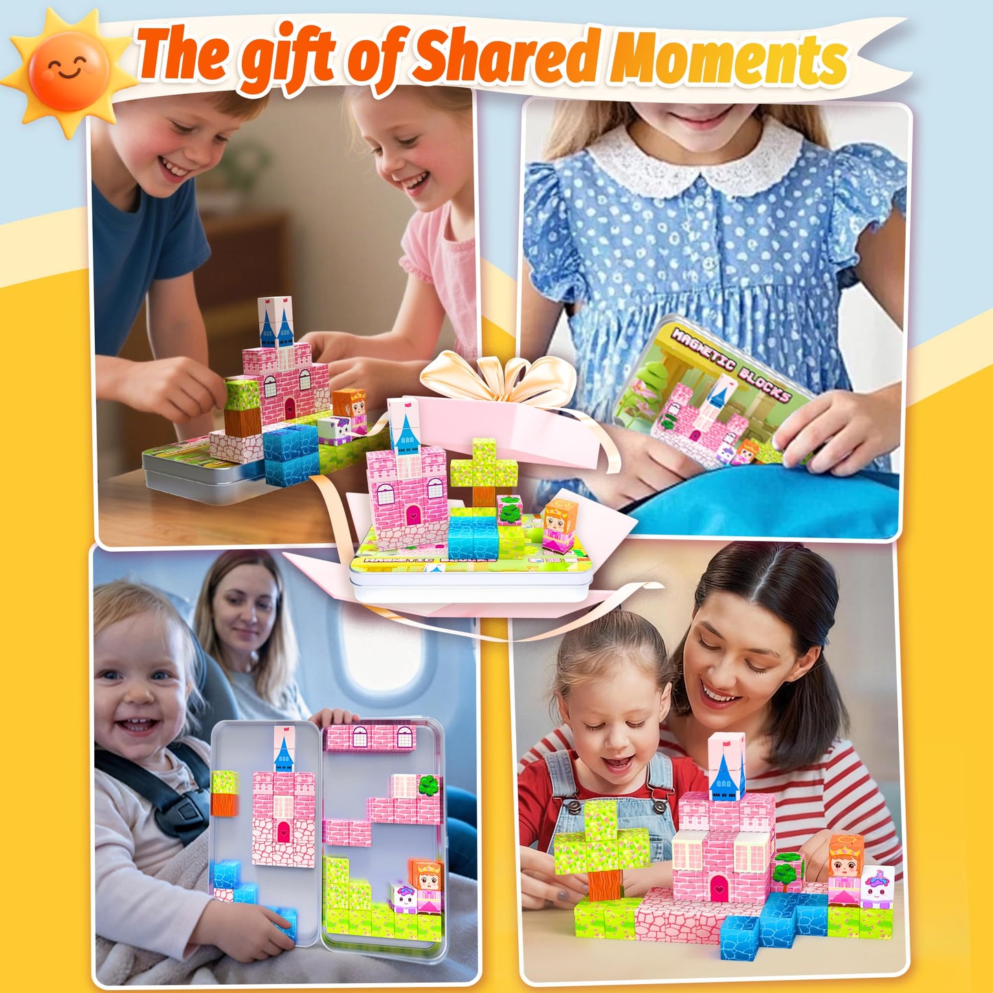 Sixink 45PCS Mini Magnetic Blocks,Magnetic Blocks Travel Toys for Kids with Portable Iron Box,STEM Learning Gift Idea for Ages 3+,Toys Birthday Gifts.