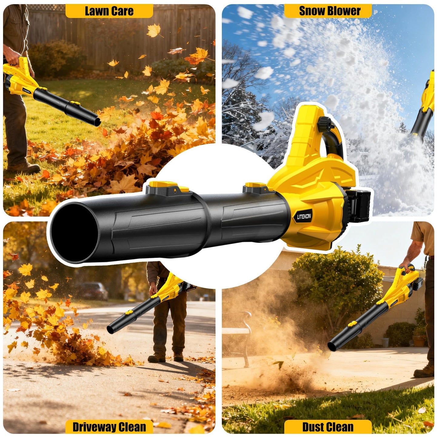 LITEKON Leaf Blower Cordless, Brushless 700CFM & 13 Speed Modes, Electric Cordless Leaf Blowers with 2 x 5.0Ah Batteries and Charger, 21V Powerful Blowers for Lawn Care, Blowing Leaves, Dust, Snow