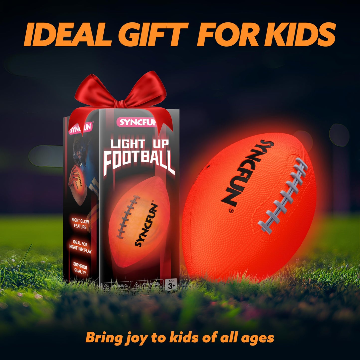 SYNCFUN Glow in the Dark Football for Boys, Light Up Football for Night Outdoor Sports Games, Red Glowing Ball, Ball Accessories Gifts for Teen Boy Toys Ages 3 Old and Up