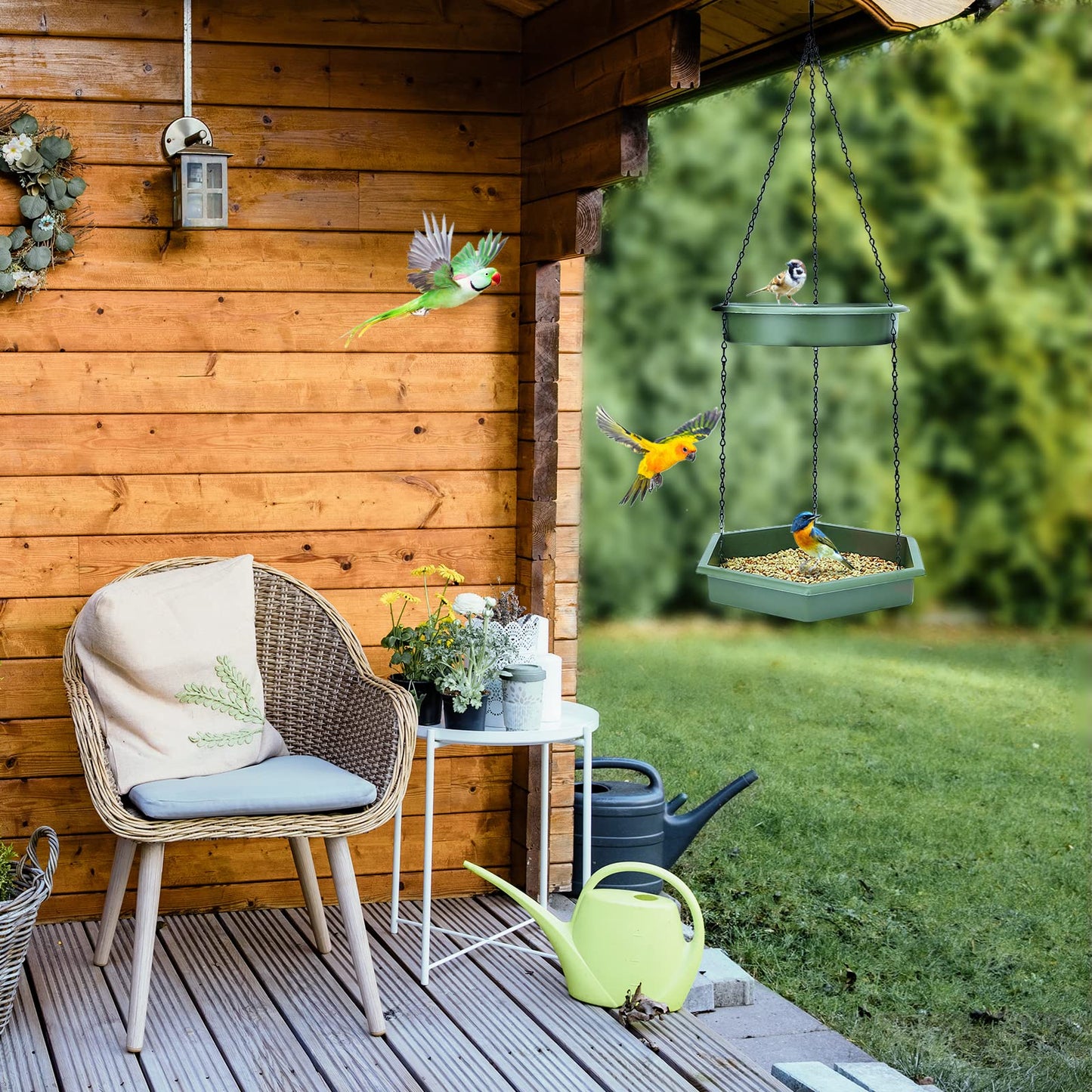 Hanging Bird Bath,2 in 1 XL Hanging Bird Feeder & Birds Bath for Outside, Birds Water Feeder,Tray for Outdoors Garden Patio Decoration