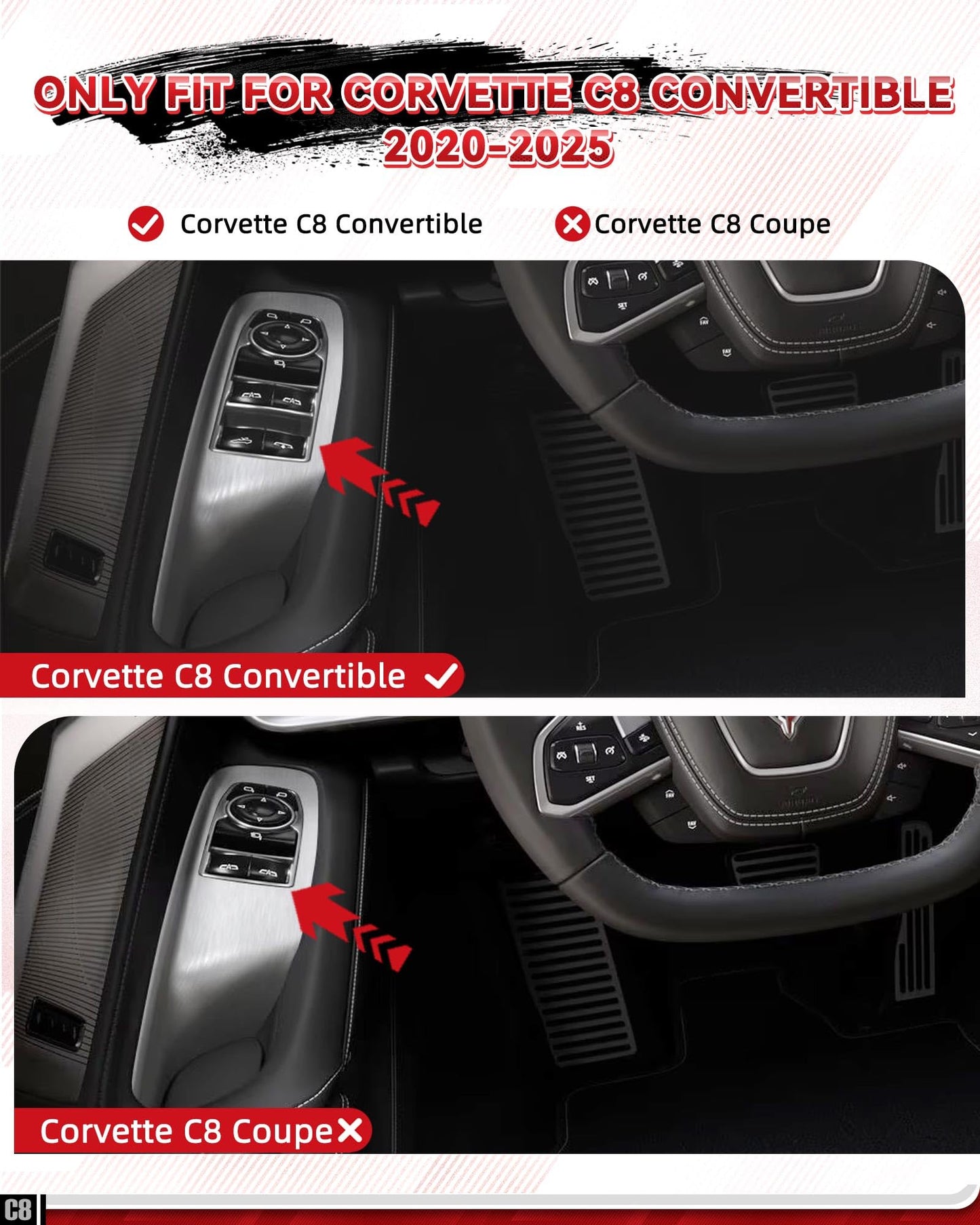 Etesan Carbon Fiber Window Lift Switch Panel Cover Trim fit for Corvette C8 Convertible 2020-2025 Interior Window Button Frame 2PCS Black
