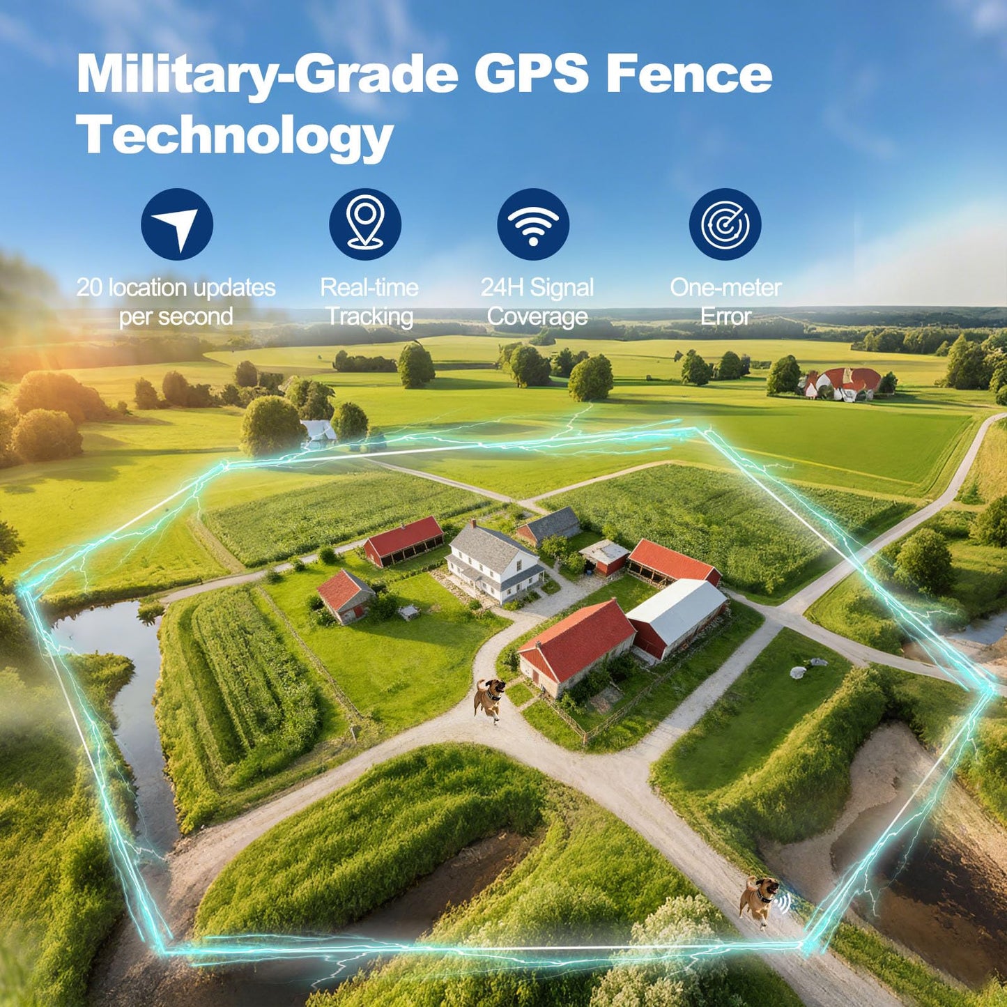 Wireless Dog Fence, GPS Dog Collar Fence System with Real-Time Tracking & Training, Portable Invisible Fence for Outdoor Use, Rechargeable Waterproof Collar Adjustable for Medium Large Dogs