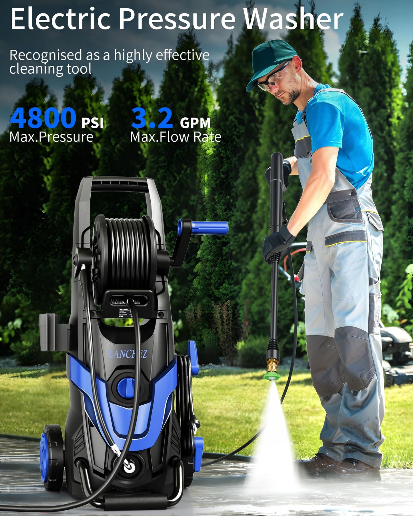 Pressure Washer,4800PSI Power Washer with 6 Quick Connect Nozzles, Inlet Hose & Filter&Foam Cannon for Cars/Fences/Driveways/Patios/Home Cleaning (Blue)