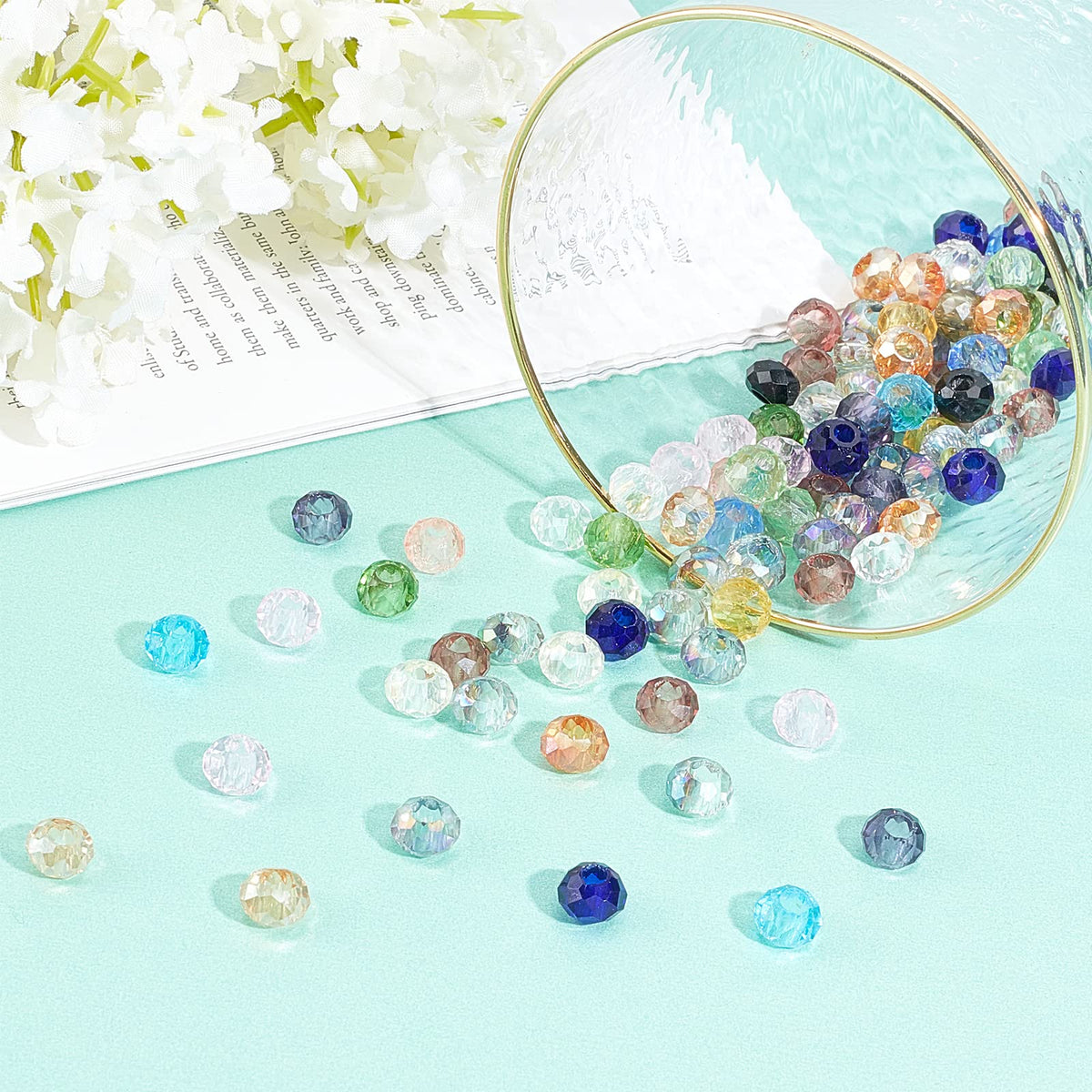 PH PandaHall 100pcs Crystal Glass Beads 8x5mm Faceted Large Hole Beads European Rondelle Spacer Bead for DIY Snake Chain Charm Bracelet Necklace Earring Jewelry Making, Hole: 3mm, Mixed Color