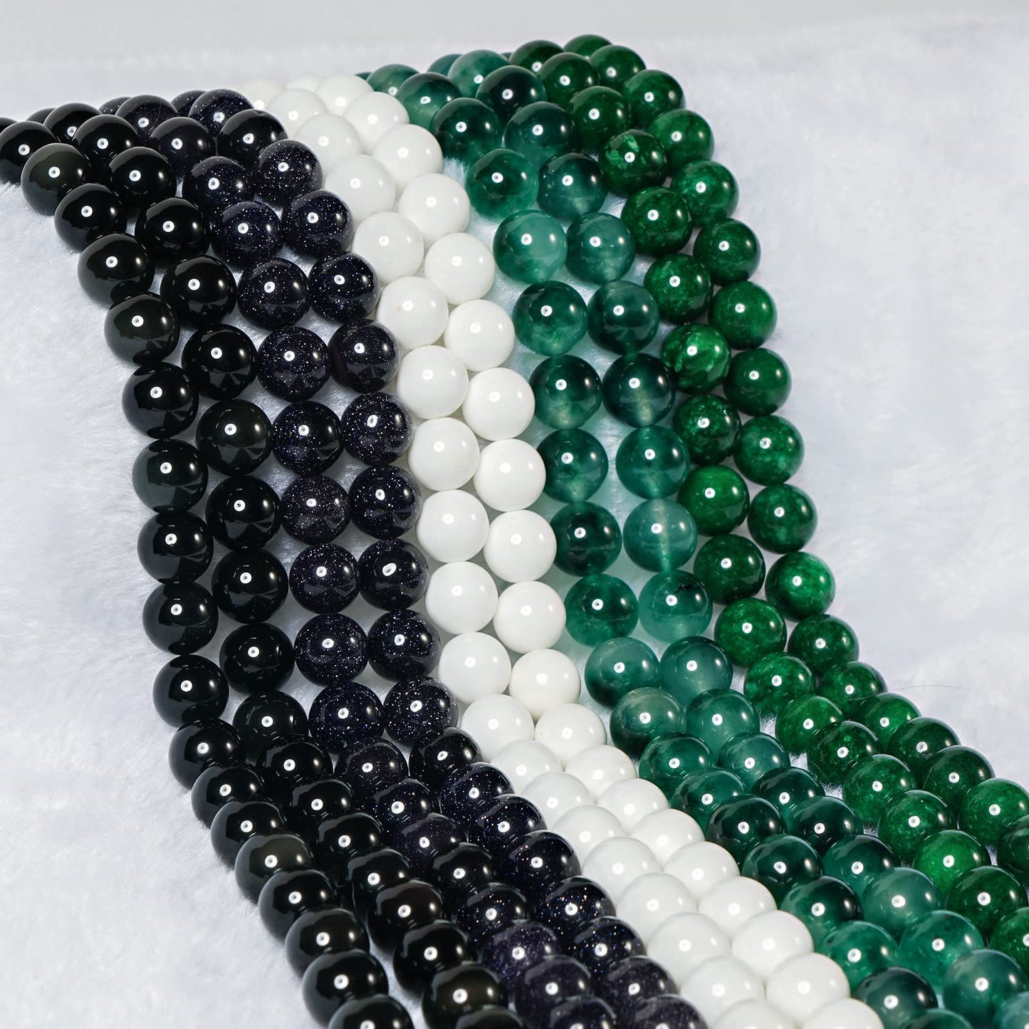 10mm Natural Aquatic Chalcedony Round Bead - 35PCS Bulk Gemstone Beads for Jewelry Making, DIY Bracelets, Necklaces - Includes Crystal Stretch Cord - Stone Beads for Crafting Gifts