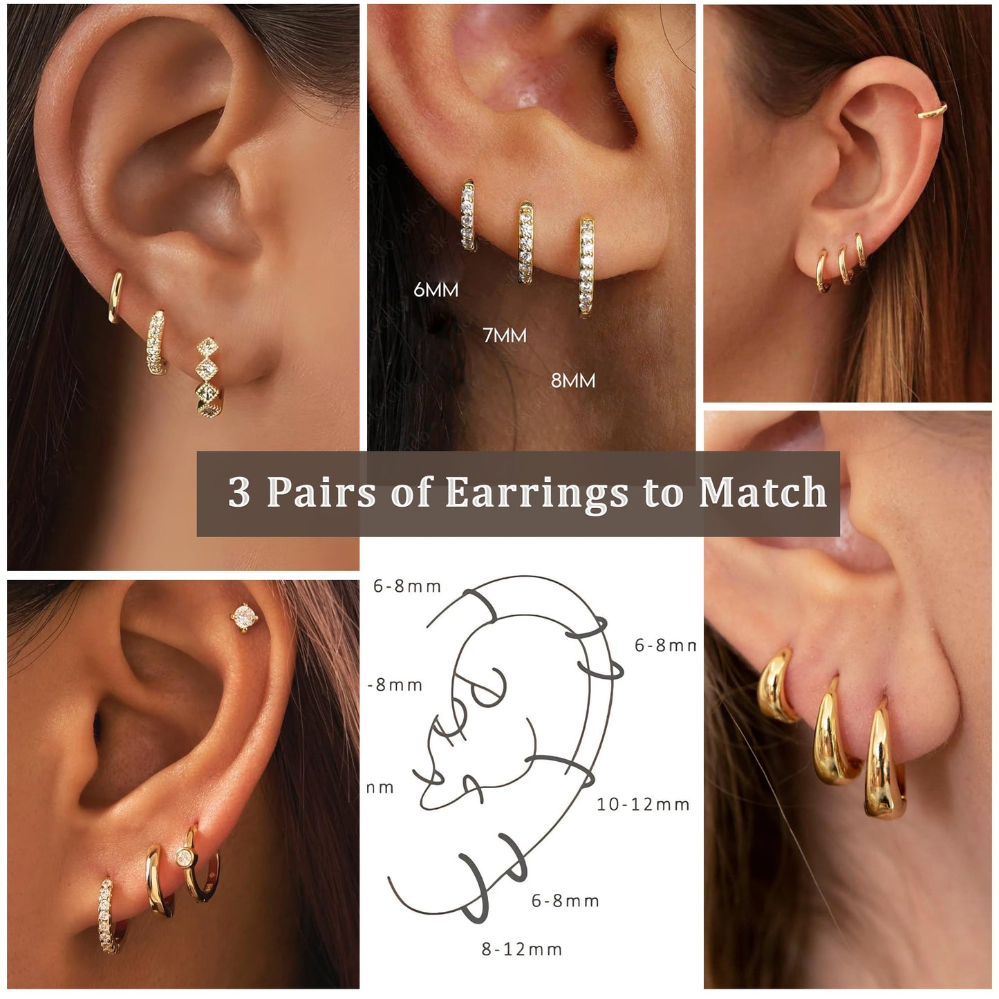 DORANA 3 Pair Small Gold Hoop Earrings Set for Women 925 Sterling Silver Huggie Earrings Non Tarnish Small Cartilage Hoops Stackable Earring Stacks Sets for Multiple Piercing