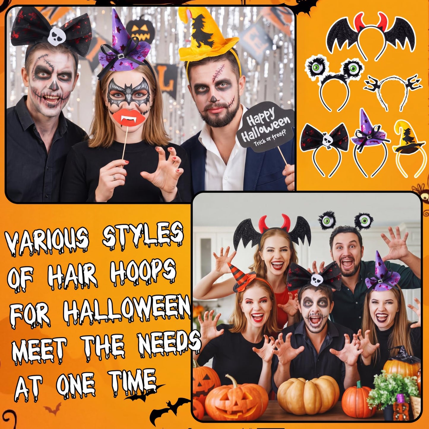 Lyrow Halloween Headbands Bulk for Women Halloween Witch Hat, Spiderweb, Bat, Ghost, Eyeballs, Boo Headwear Photo Booth Props for Women Adult Cosplay Costume(24 Pcs,Fresh Style)