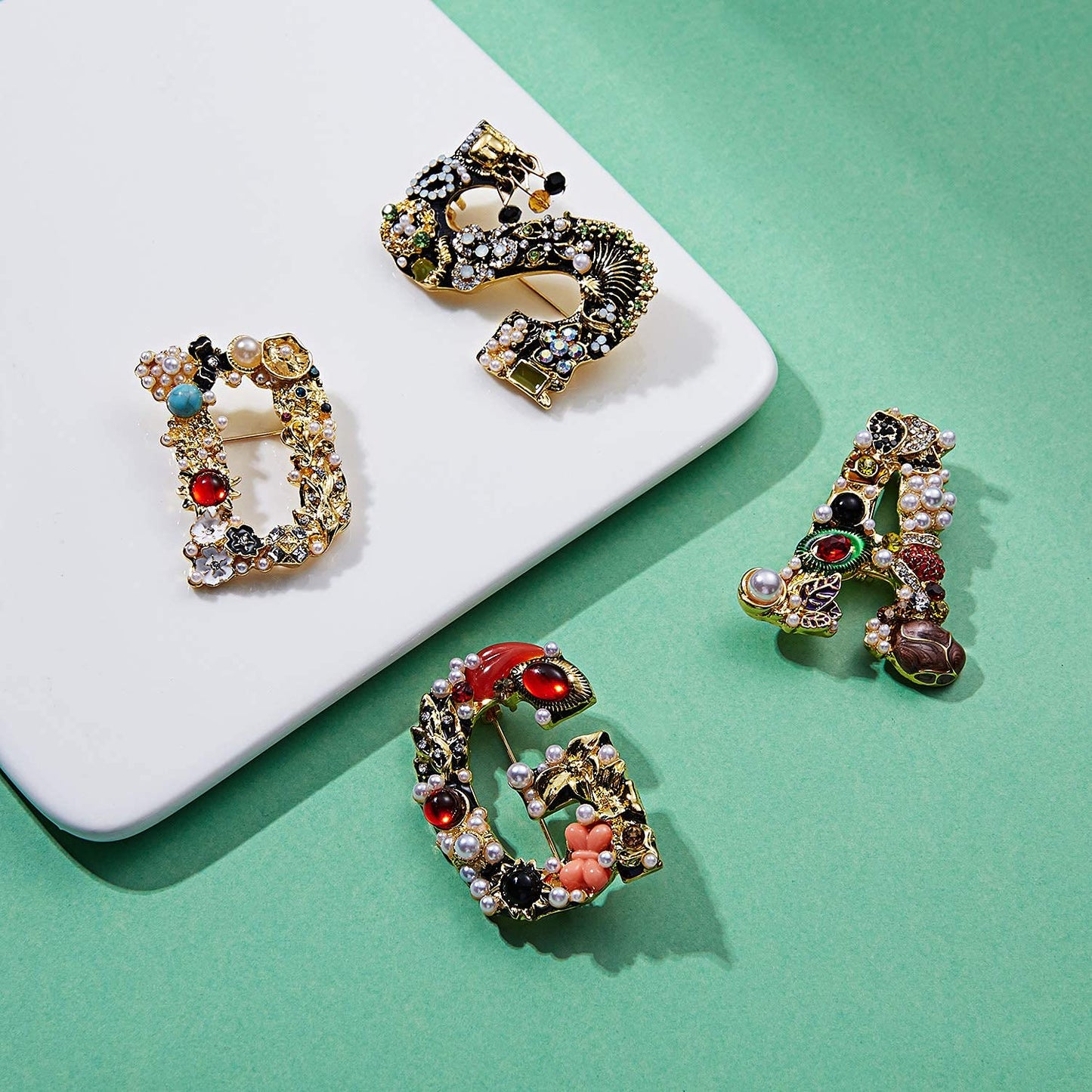 RINHOO Pearl Initial Brooch Pin Crystal A-Z 26 Alphabet Letters Brooch Colorful Enamel Breastpin Pin Jewelry for women Gifts (A)