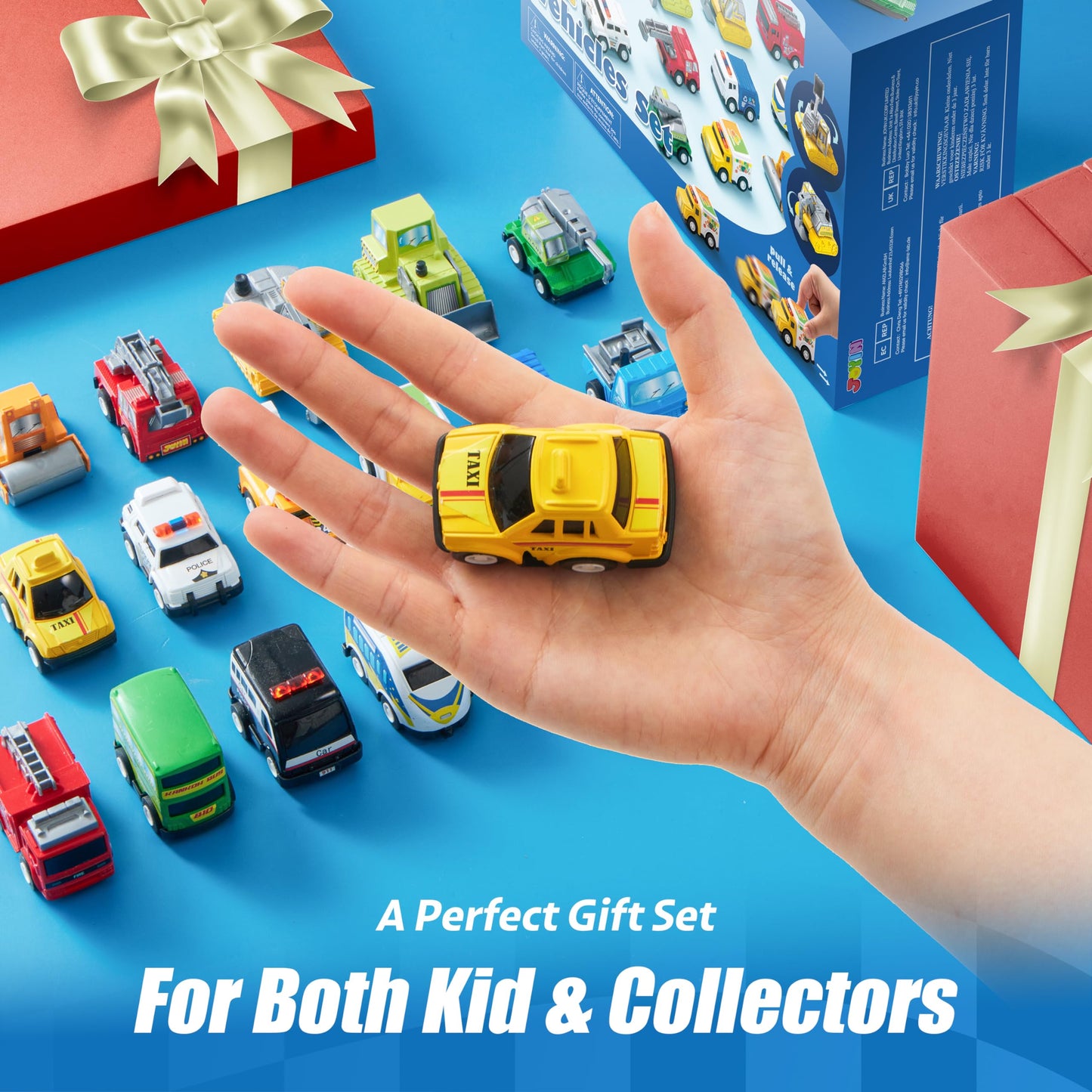 JOYIN 18 Pcs Pull Back City Cars and Trucks Toy Vehicles Set, Friction Powered Mini Cars Toys for Toddlers, Party Favors for Kids 3-5, Birthday Gifts for Boys and Girls, Goodie Bag Stuffers