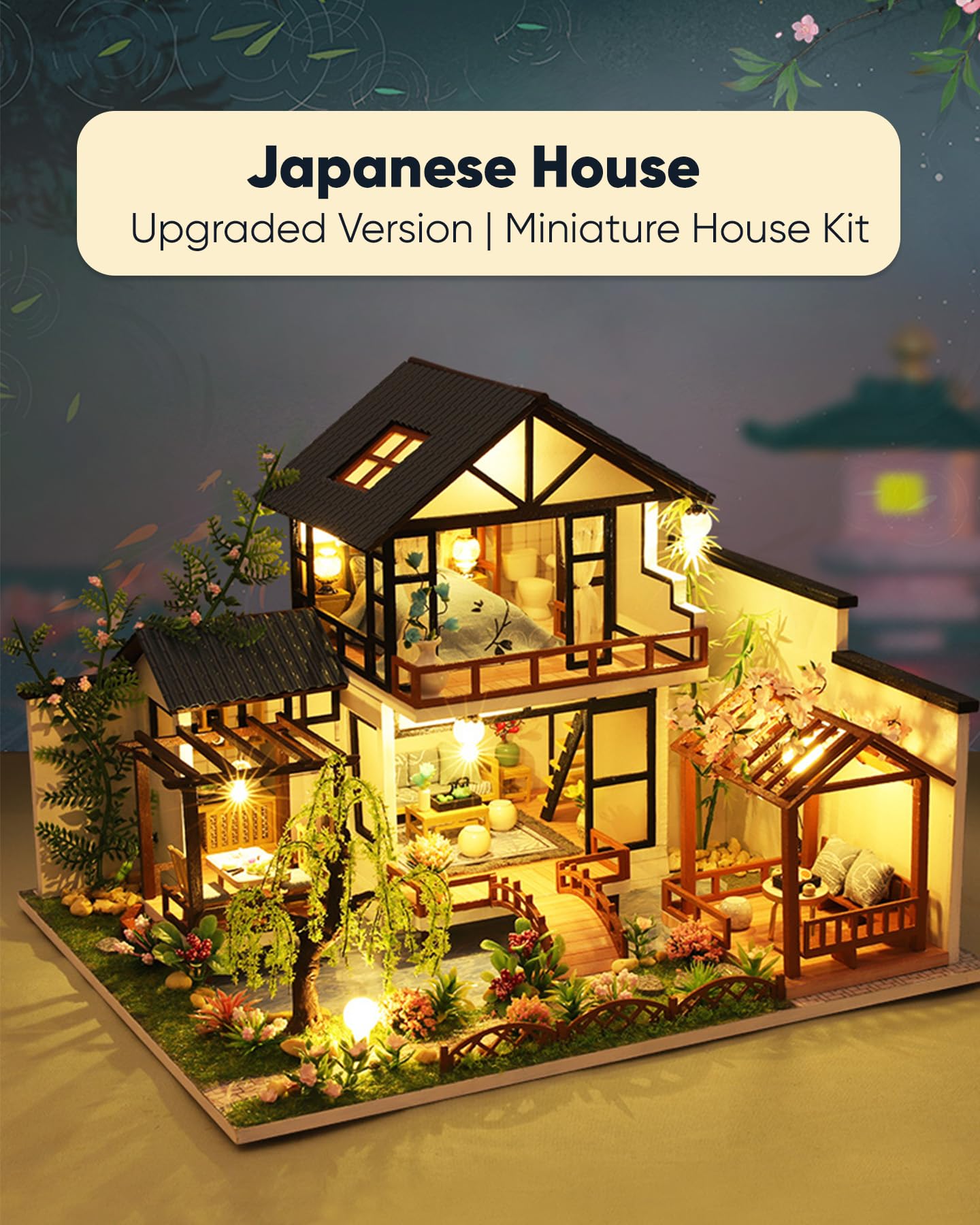DIY Miniature House Kit, DIY Dollhouse Kit for Adults to Build, Mini House Kit with LED, Model Building Diorama Kits, Ideal Gifts for Birthday, Valentine Christmas(Janpanese House)