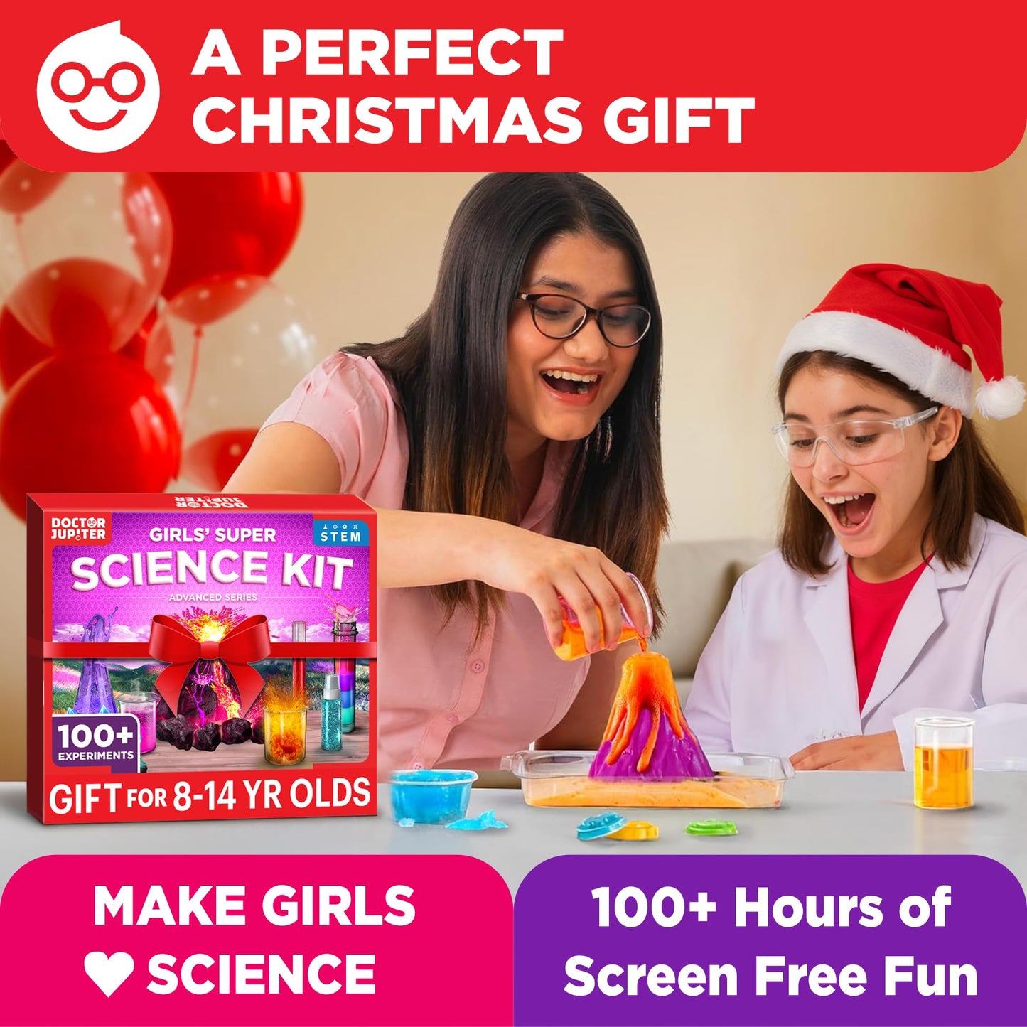 Doctor Jupiter Girls' Super Science Kit for Ages 8-12 | Birthday Gift Ideas for Girls 8,9,10+ Years Old | Chemistry Set with 100+ Experiments