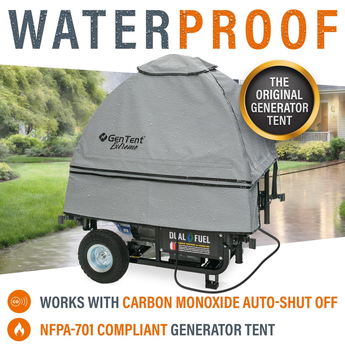 GenTent Open Frame Generator Tent with Universal Clamp System - Waterproof and NFPA Flame Retardant Running Cover - for Operating Open Frame Generators in Wet Weather (Slate, Original - Extreme)