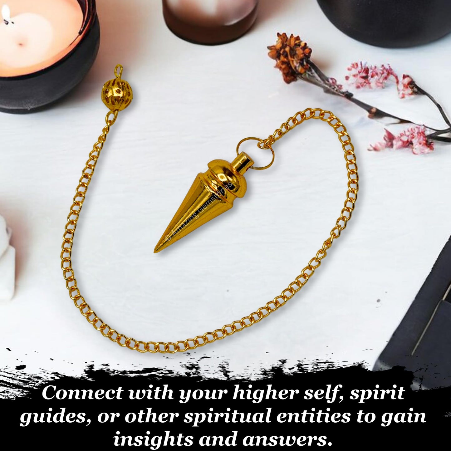 Amazing Gemstone Healing Metal Pendulums for Divination, Gold Head Ring Cone Steel Copper Pendulum High Energy Pendulo de Bronce Pendulos de Mesa MP43