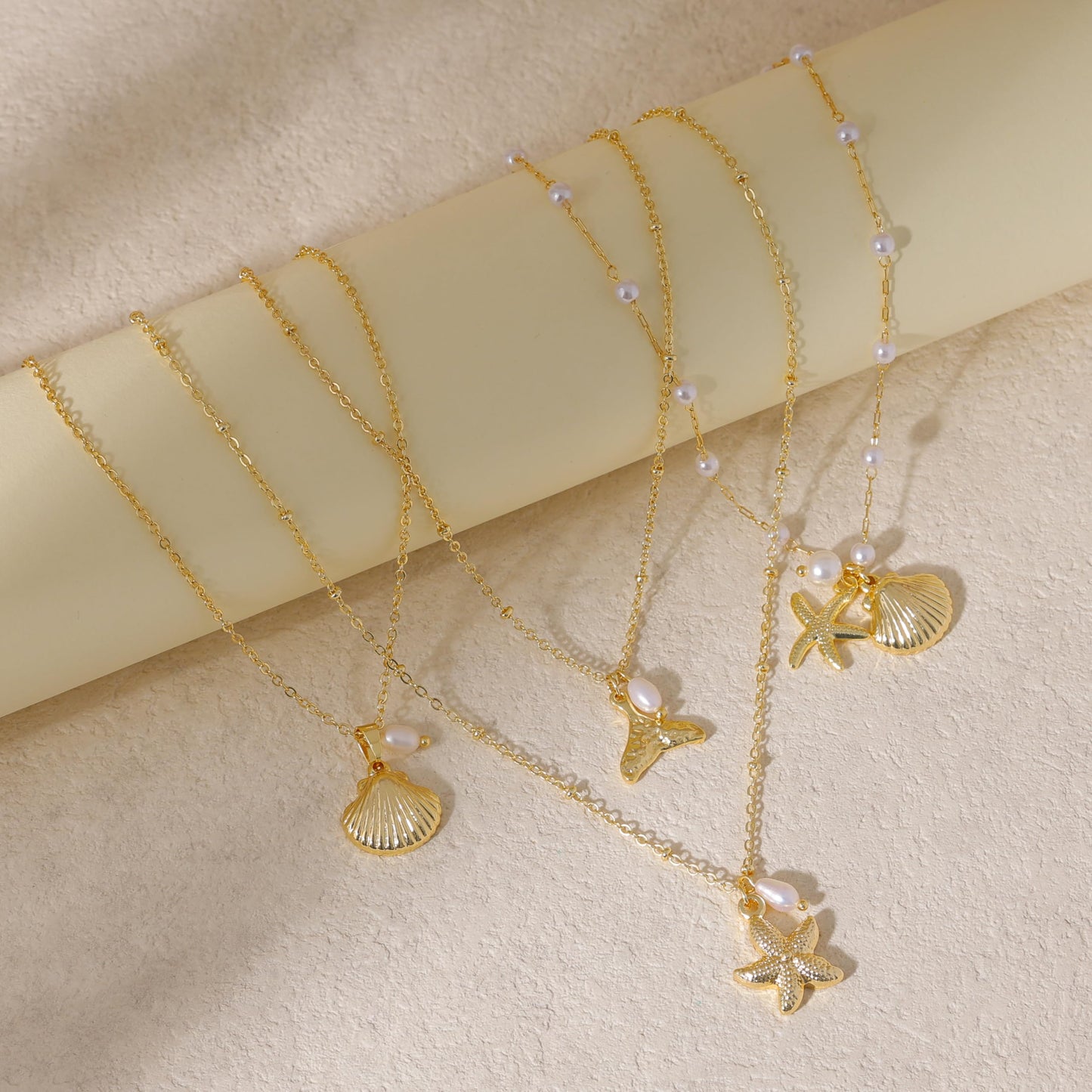 Dainty Gold Necklace for Women,14K Gold Plated Pearl Necklace Trendy Simple Whale Tail Necklaces Cute Fashion Summer Beach Pearl Jewelry for Women