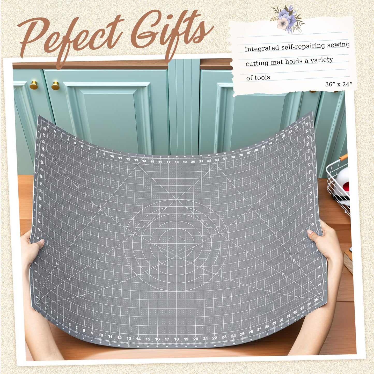 Teenyyou 24" x 36" Self Healing Folding Cutting Mat with Grid for Quilting, Sewing, Craft Hobby Board Sewing Cutting Mat for Quilting, Leather, Fabric, Crafting, Scrapbooking, Art, Clay