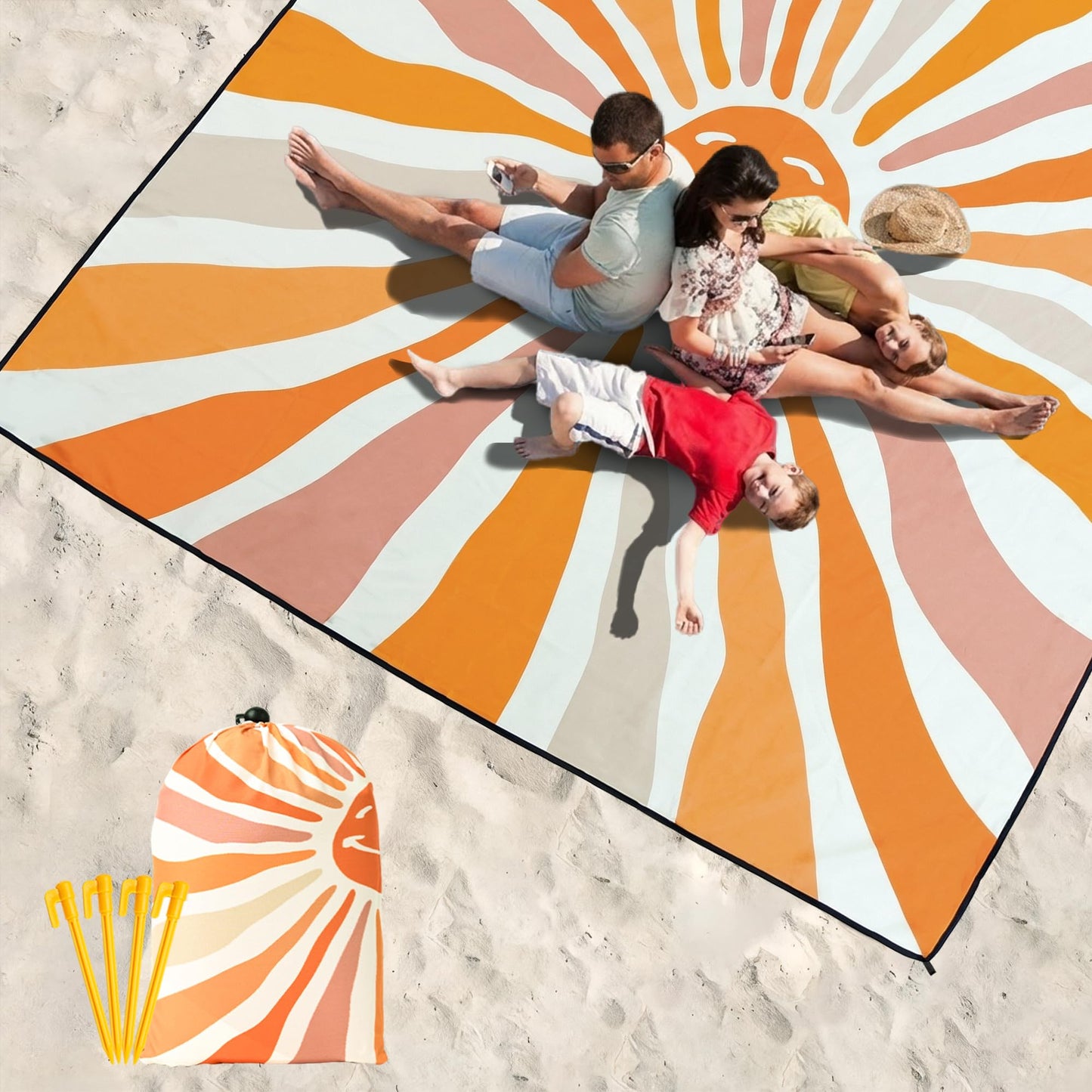 WIWIGO Beach Blanket Waterproof Sandproof Beach Mat 79" X 83"/10'x9'for 2-8 Adults Quick Drying Outdoor Picnic Mat Beach Accessories for Travel, Camping, Hiking