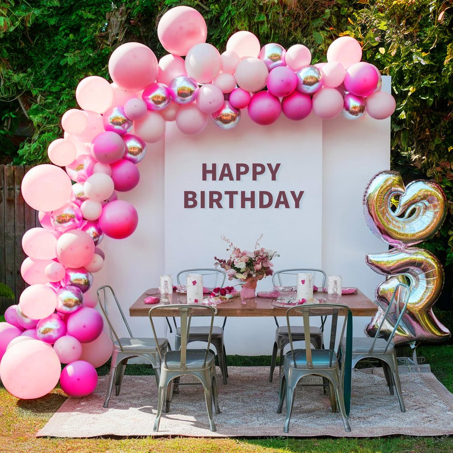 Pink and Silver Balloon Arch Kit, 120PCS Pastel Pink Hot Pink silver 4D Star balloons for girl for Baby Princess Theme Party Birthday Girl Baby Shower Anniversary Wedding 2025 graduation