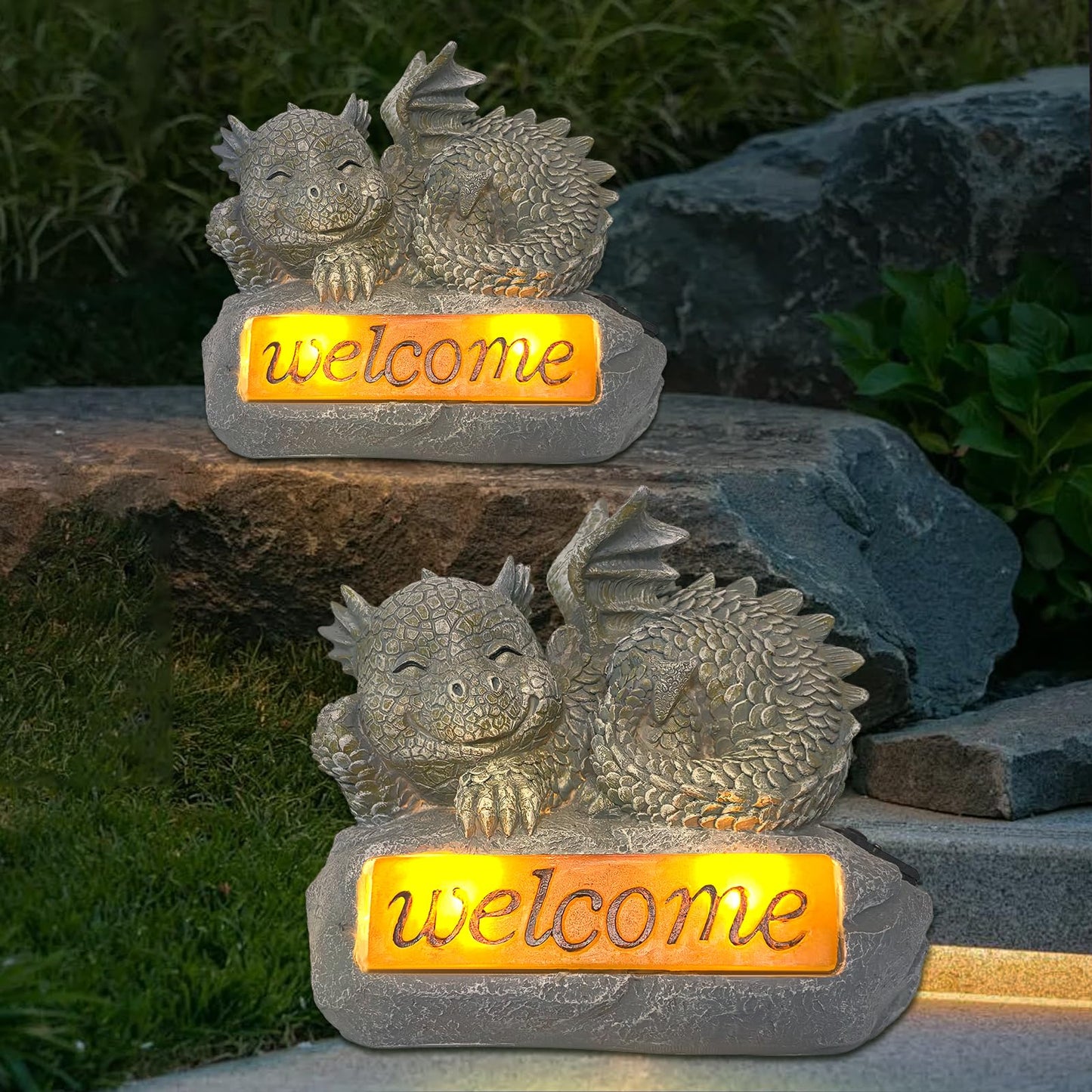 Vukjep Solar Garden Decorations-Garden Dragon Welcome Display Decorative,Decor for Patio, Yard, Lawn, Pathway, Landescape (Western Dragon Statue)