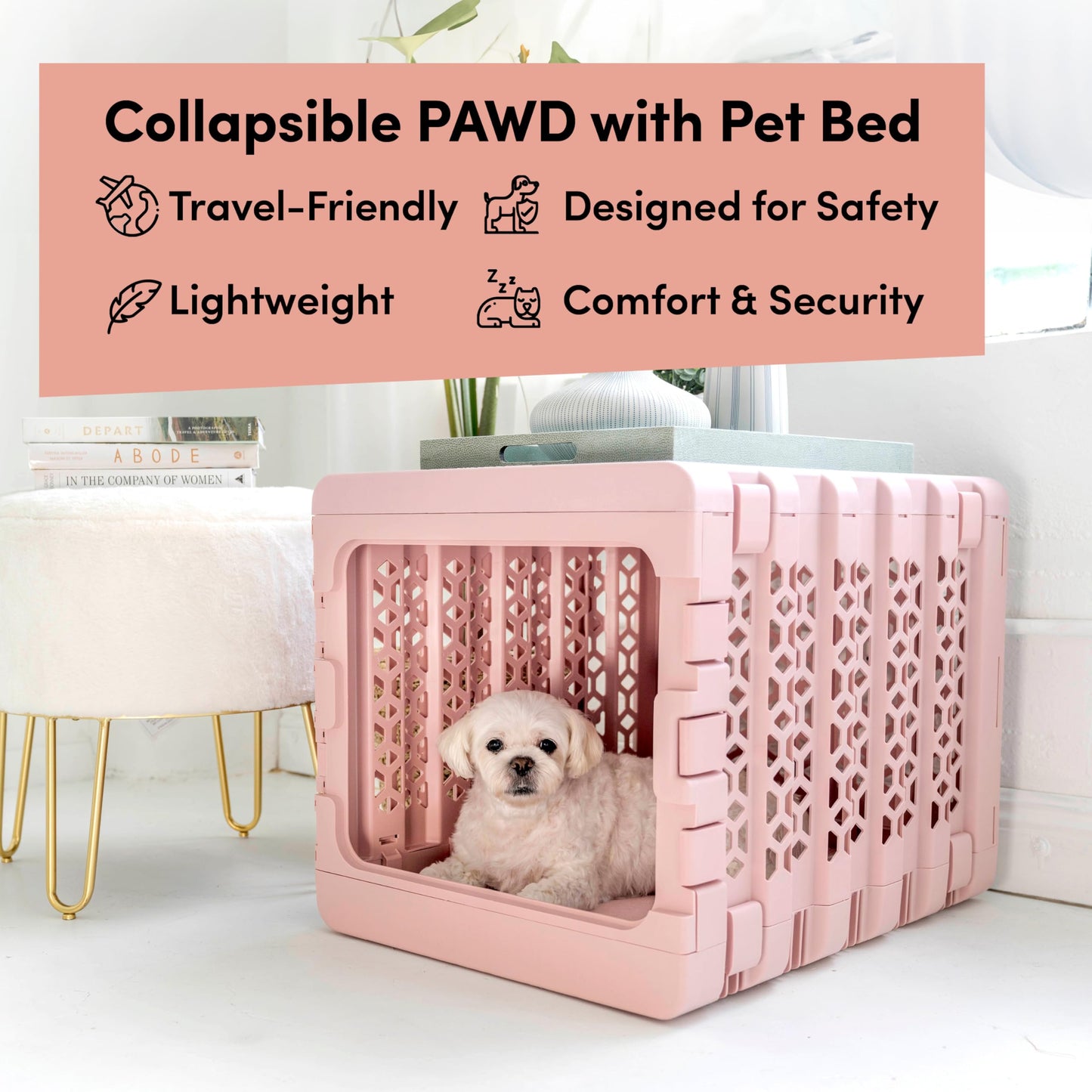 Kindtail Crate Bundle - Collapsible Dog Crate + Pad + Water Bottle - Comfortable PAWD Pad and Water Dispenser are a for The Pet Crate - Lightweight, Compact, and Portable Set for Travel