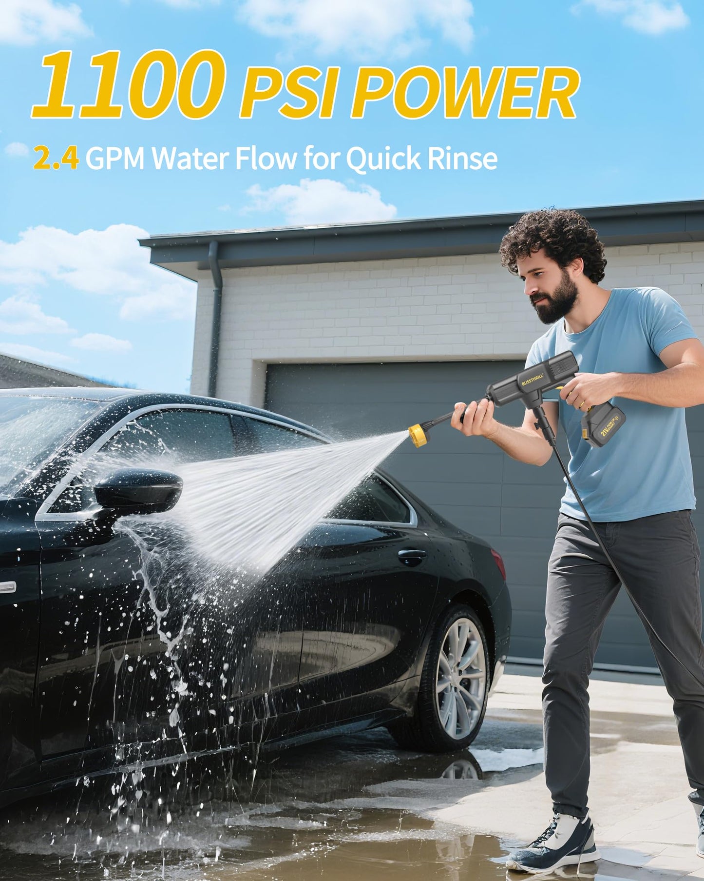 Blissthrill Cordless Pressure Washer Battery Operated; 1100PSI 2.4 GPM Portable Cordless Power Washer with 6-in-1 Nozzle, Foam Cannon, 21V Battery&Charger; Handheld Pressure Washer for Home, Car, Yard
