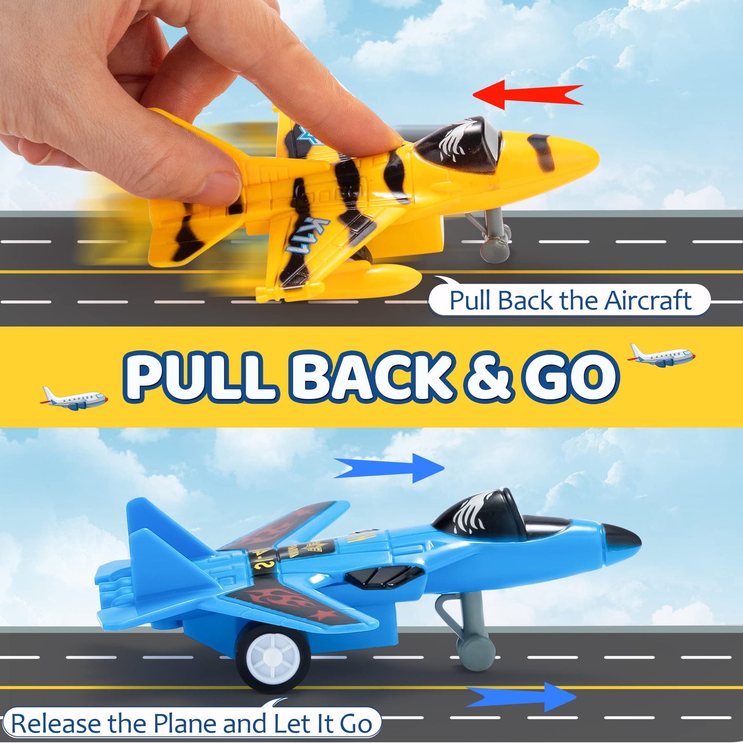 JOYIN 16 Pcs Pull Back Airplane Toys, Boys Plane Playset, Aircraft Incl Helicopter, Fighter, Bomber, Gifts for Toddler Kids 3+ Years Old, Treasure Box Toys for Classroom