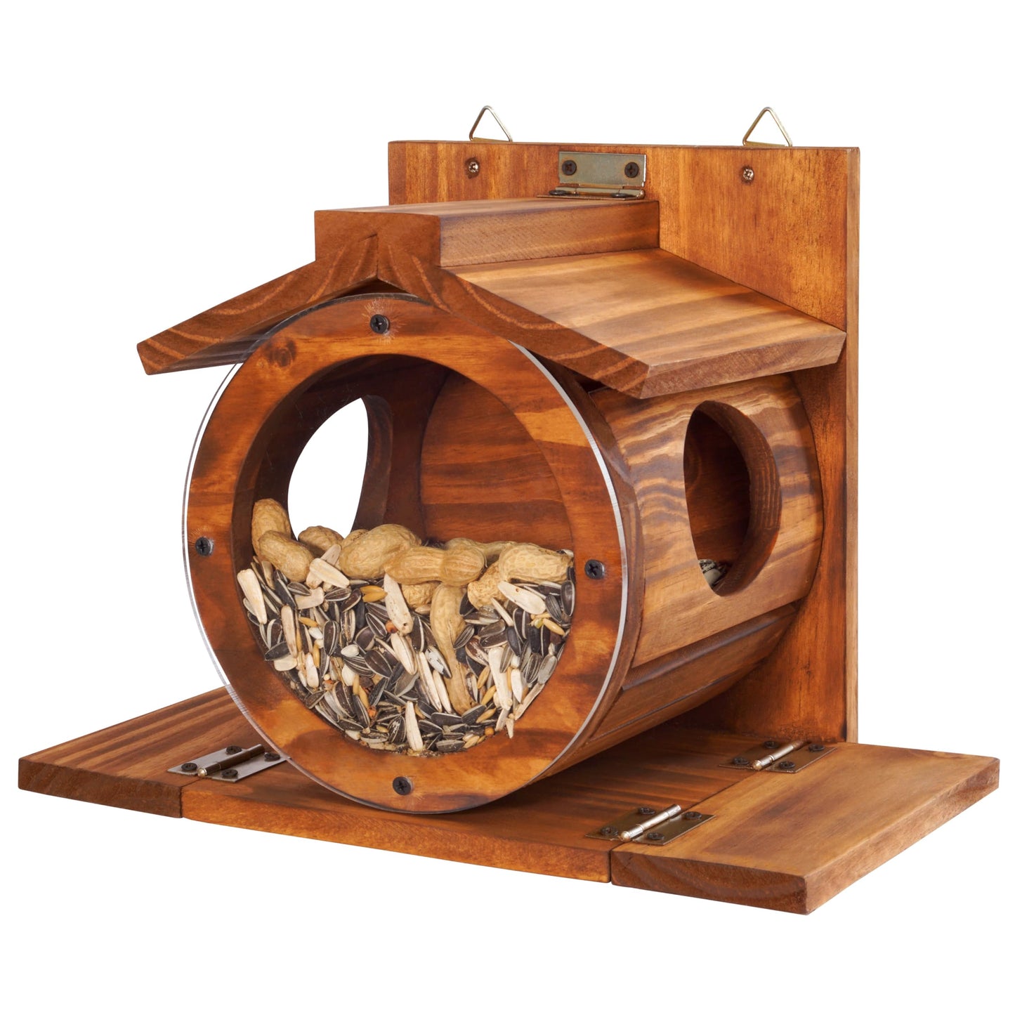 MIXUMON Wood Squirrel Feeder, Squirrel Feeders for Outside Winter, Wooden Chipmunk Feeder for Corn, Peanuts, Durable Box Easy to Fill with The Roof Can Be Opened