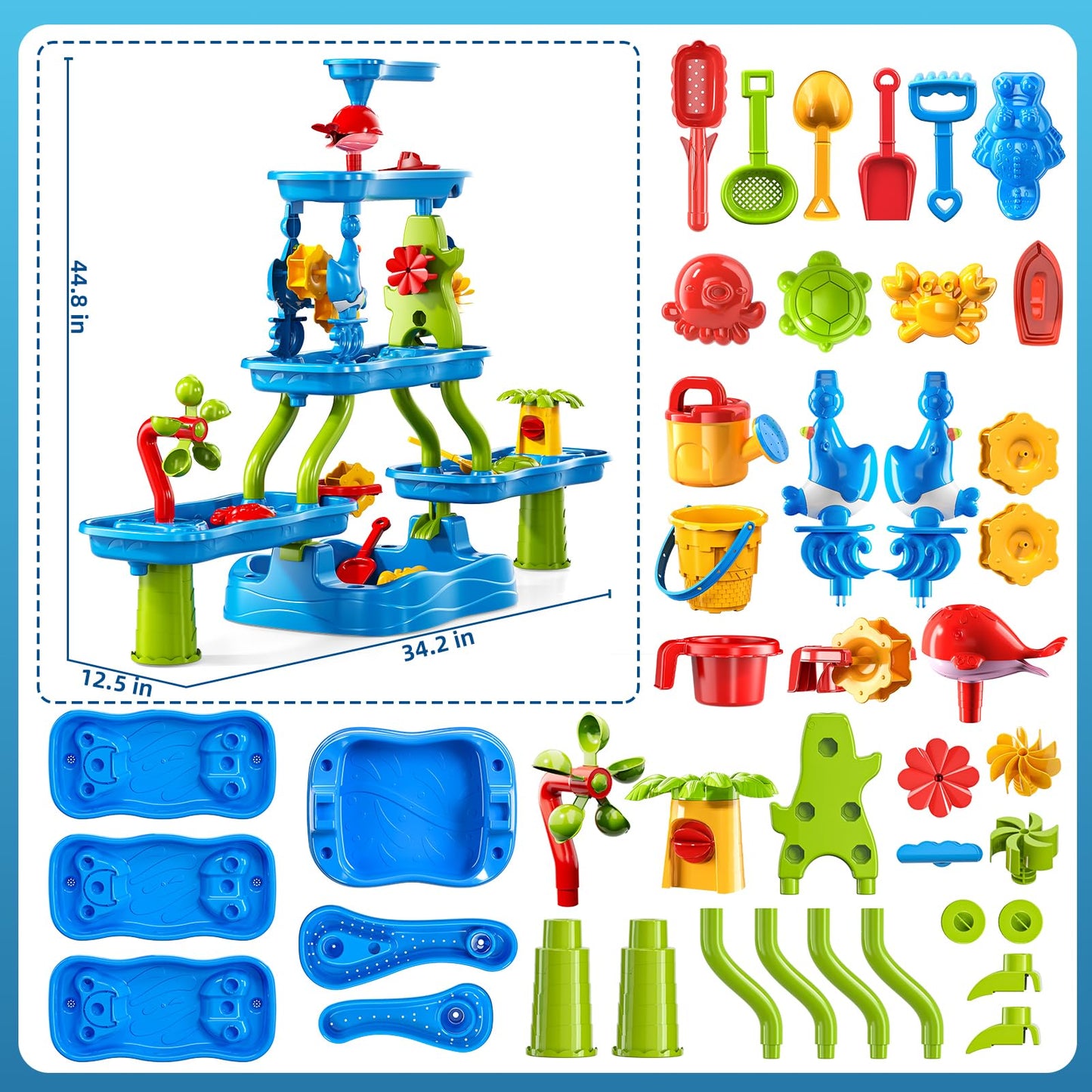 5-Tier Sand and Water Table for Toddlers 1-3 3-5, Kids Sensory Water Table with Rich Accessories, Interactive Activity Sand Water Table Toys for Kids Boys Girls 2 3 4 5 6 Years Old Indoor Outdoor Play
