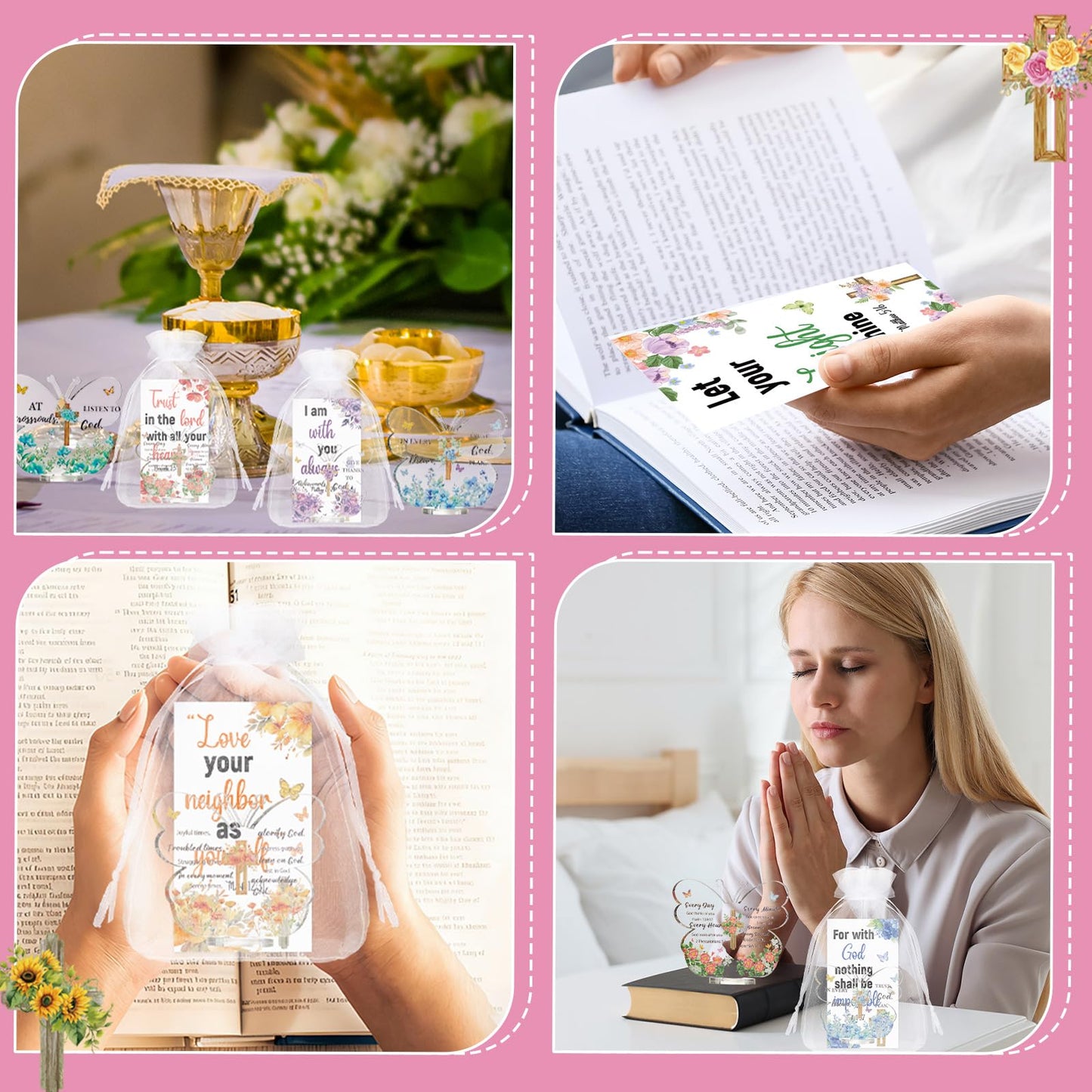 20 Sets Butterfly Acrylic Sign with Stand Christian Gifts Bulk Religious Bible Verse Desk Decor with Cards Organza Bags Inspirational Church Gift for Women Mother Girls Birthday Party Favor Faith Gift