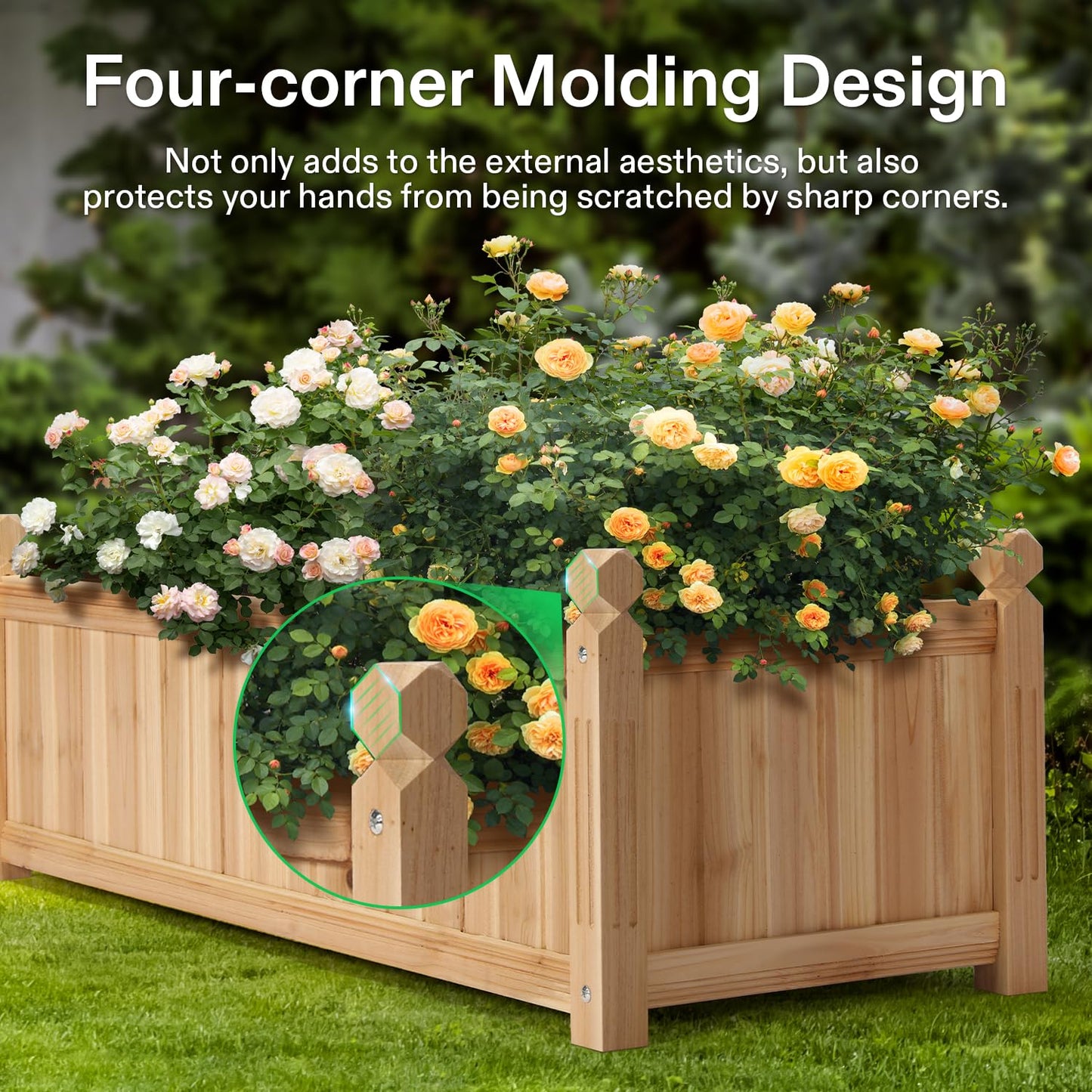 VIVOSUN 3.6 x 1.3Ft Wooden Raised Garden Bed, 43.5 x 16 x 14 Inches, Outdoor Wood Planter Box with Screwdriver and a Liner for Garden, Patio, Balcony, Backyard and Outdoors, 2Pcs