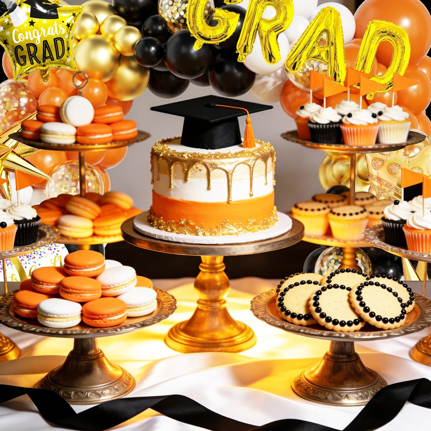 Graduation Balloon Arch Garland Kit Orange Black White Gold Graduation Decorations 2026 for College High School Class of 2026 Grad Party Prom Decor