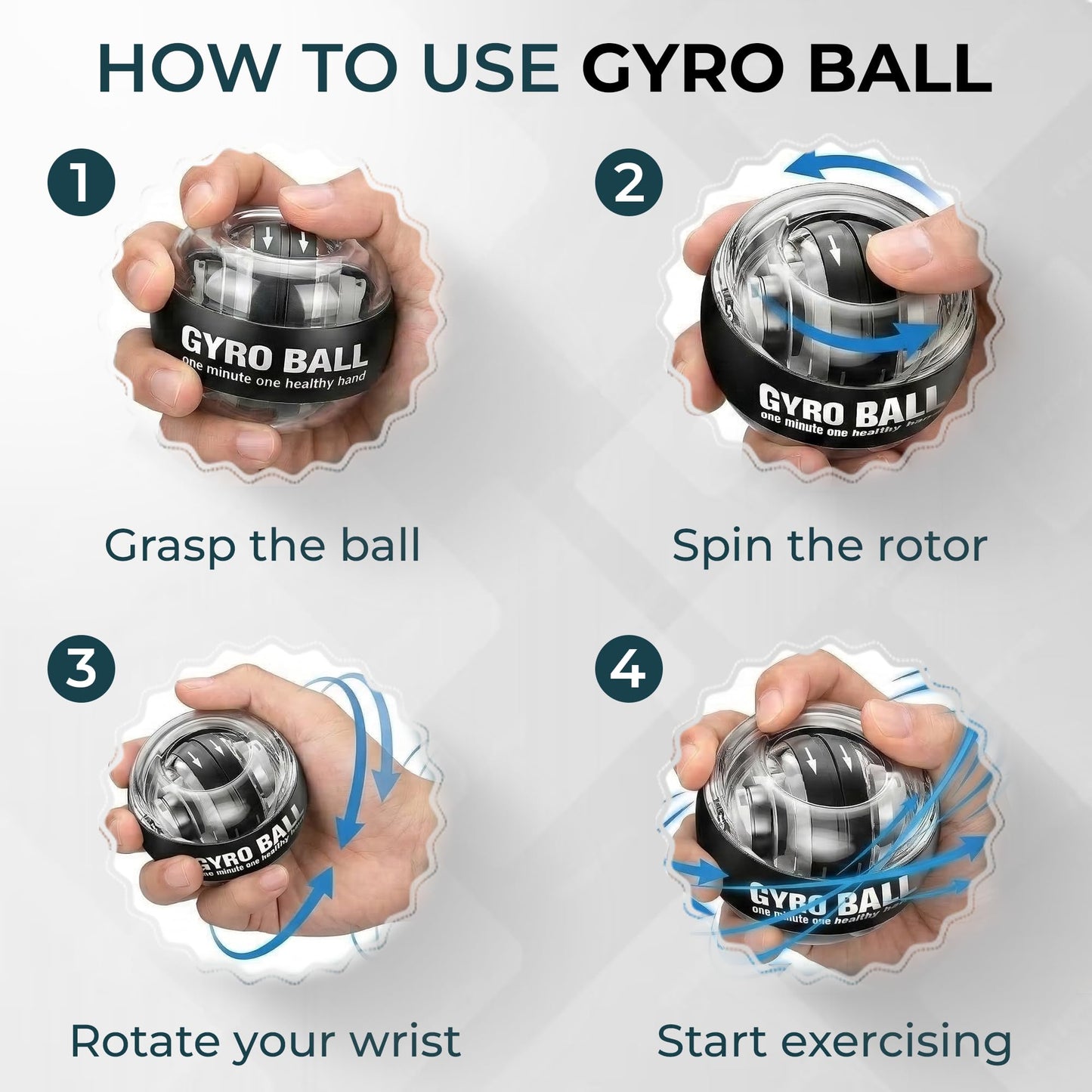 Torque Ball Wrist Trainer, Gyro Ball Hand Exerciser 20,000โ30,000 RPM, Adjustable 15โ77 lbs Resistance, Forearm Strengthener for Grip, Wrist & Arm Training, Wrist Strengthener Portable Fitness Ball with Strap