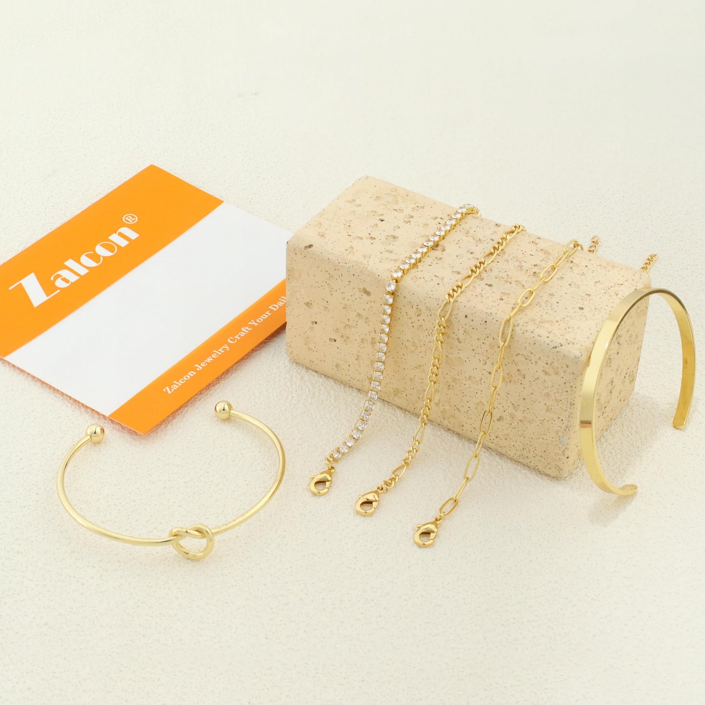 Zalcon Gold Bracelets for Women Gold Plated Bangle Bracelet Layered Tennis Paperclip Chain Bracelets for Women