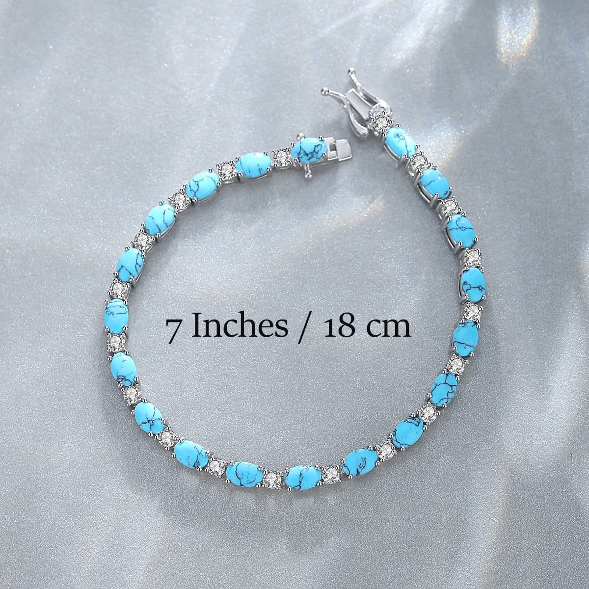 FANCIME Sterling Silver Created Turquoise Tennis Bracelet December Birthstone Oval Gemstone Dainty Fine Jewelry Birthday Day Gift for Women 7"