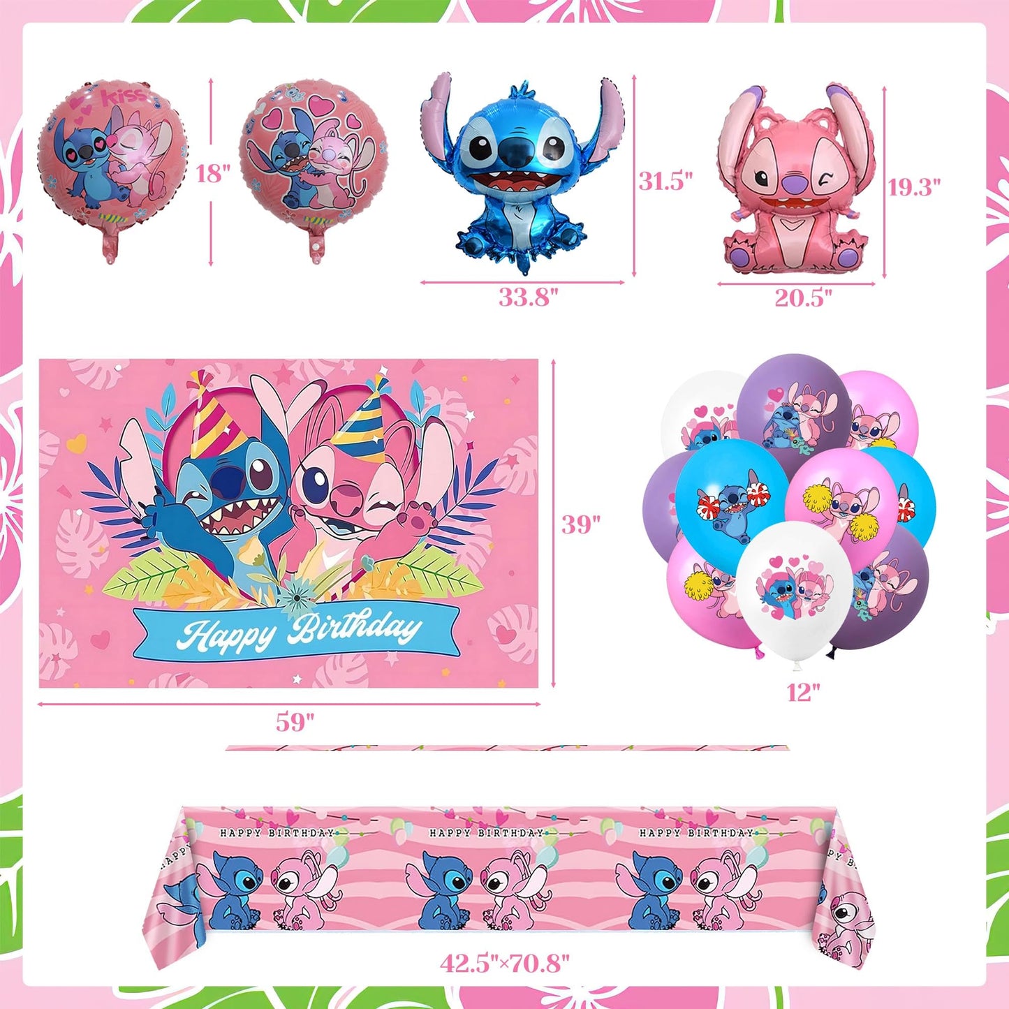 Pink Birthday Party Decorations Kit, Includes Happy Birthday Banner, Foil Balloons, Tablecloth, Backdrop, for Adult Themed Party Supplies