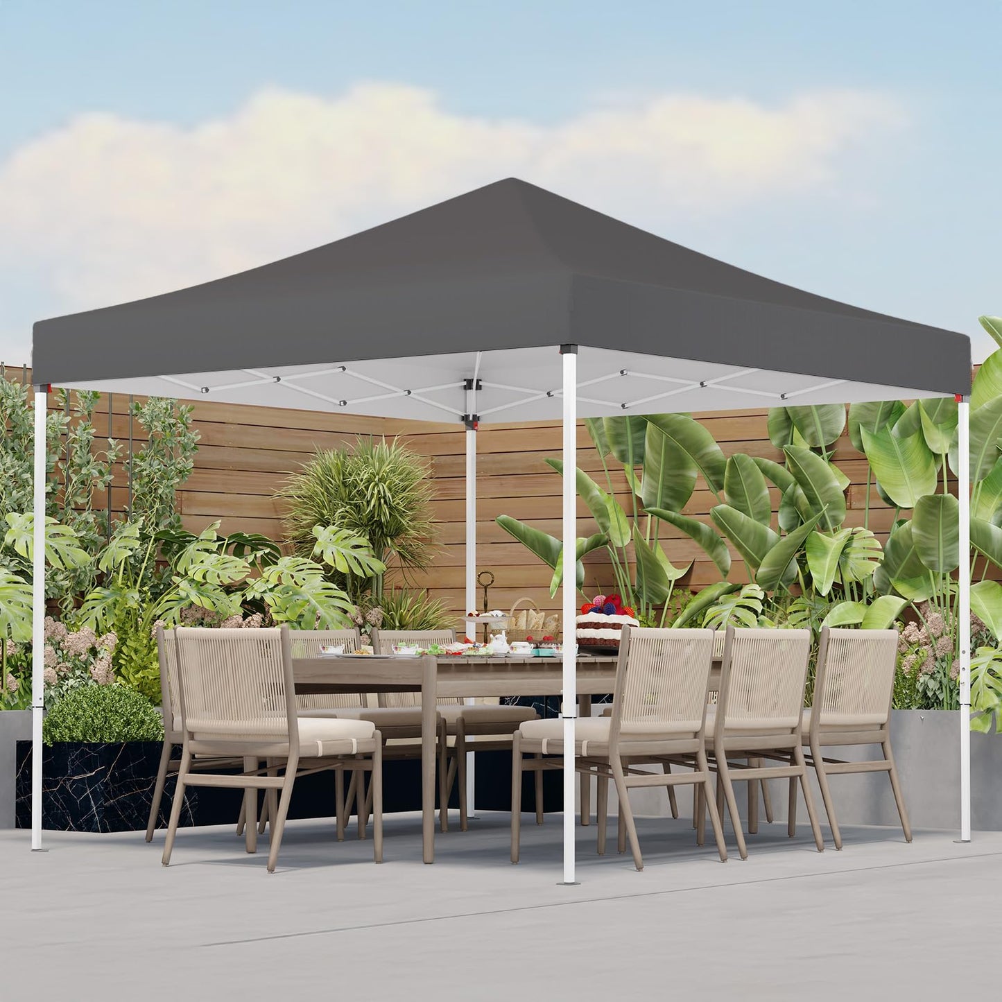 PHONWHON Shades 10x10 Pop Up Canopy, Heavy Duty Beach Tent with Carrying Bag for Easy Moving, Sun Shelter for Parties, Events, Camping, Outdoor Gazebo with 420D PU Coated Waterproof Grey Fabric
