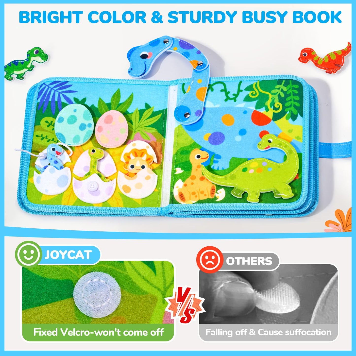JoyCat Dinosaur Toddler Busy Book, Busy Board for 2 3 4 5 Year Old -Travel Toy Quiet Activity Book, Life Skills & Fun Games - Autism Sensory Toy, Toddler Easter Basket Stuffers Gifts