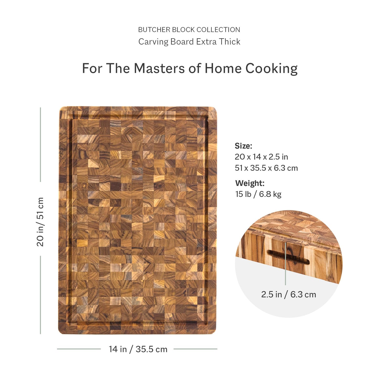Teakhaus Butcher Block Carving Board - Large Extra Thick Cutting Board with Juice Groove - Holiday Gift Ideas for Men and Women - Gift-Ready End Grain Wood, Knife Friendly - FSC Certified