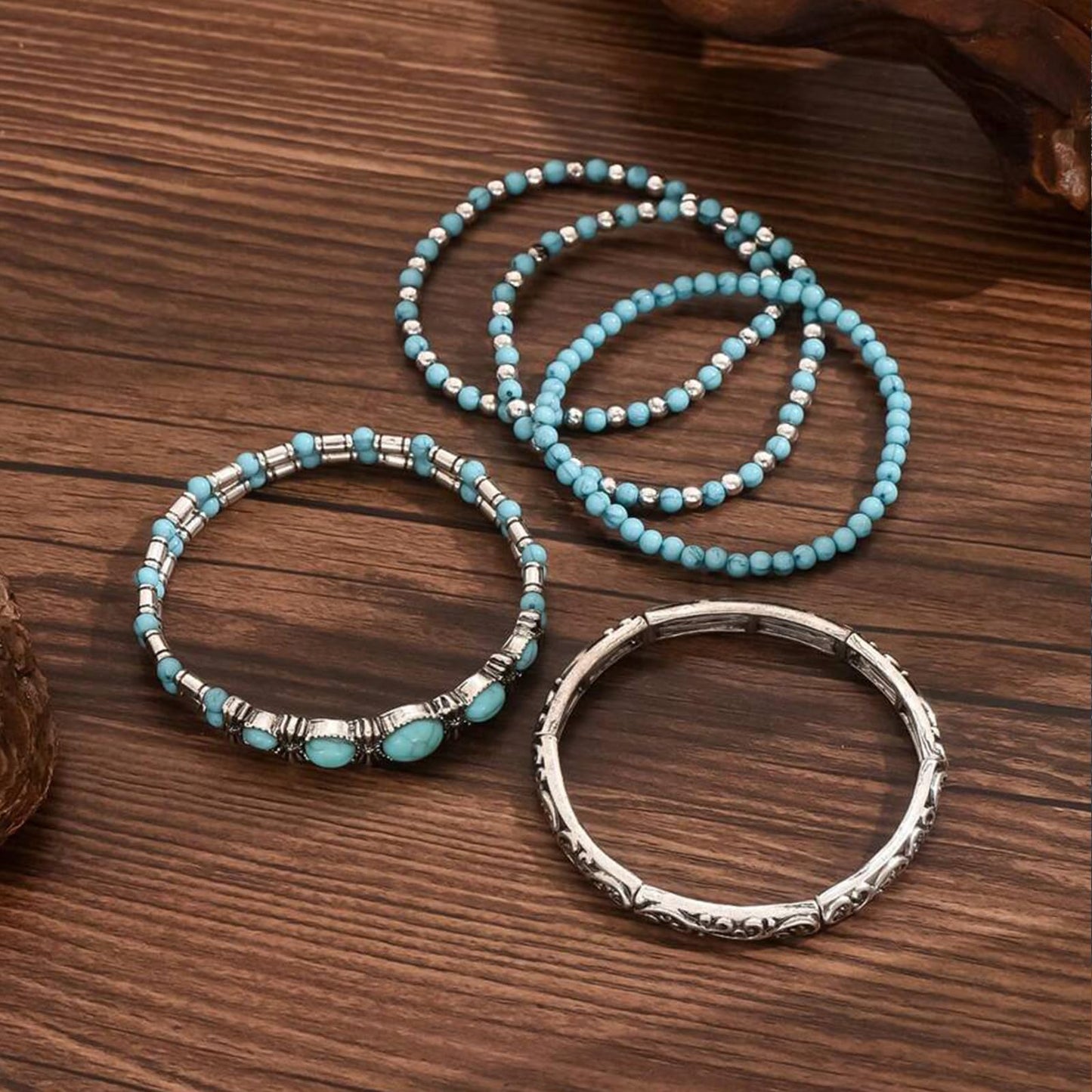 Long tiantian Western Turquoise Bracelet Chic Outfits for Women Boho Native Jewelry Beaded Bracelet Stack Summer Inspired Clothes Concho Country Concert Outfits