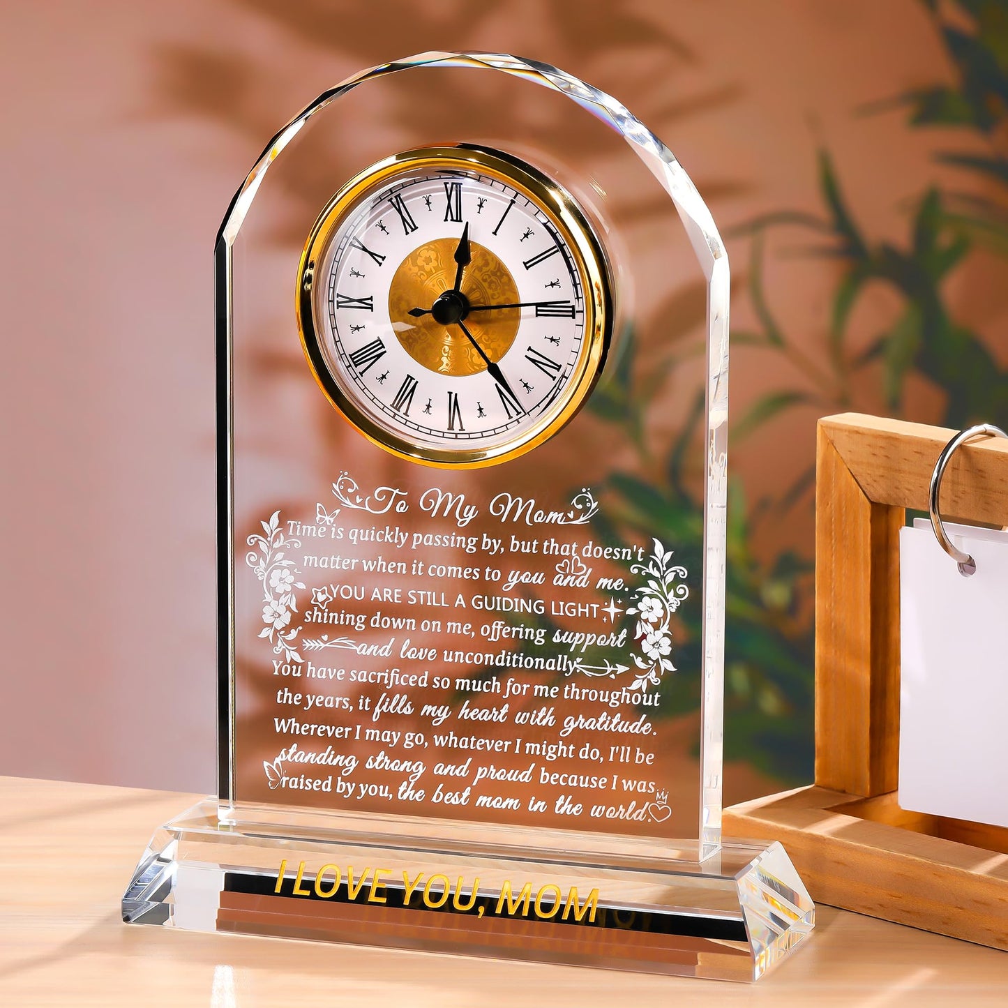 Ornalrist Gifts for Mom Crystal Clock Form Son Daughter on Mother's Day, Birthday - to My Mom Crystal Clock for Mother Desk Home Decor (8.8in, Gift Boxed)