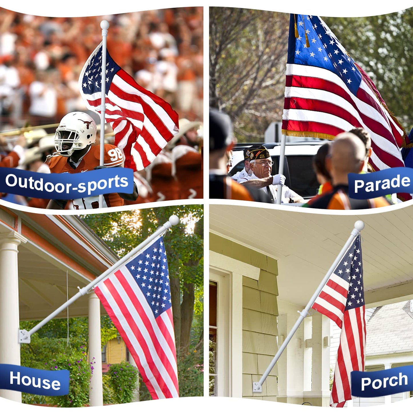 LAKEROD 3x5 Flag Pole Kit - 5ft Tangle Free Flag Pole Holder for Outside House,Heavy Duty Flagpole High Wind Resistant,Metal Flagpoles Residential for Outdoor,Porch,Garage -White