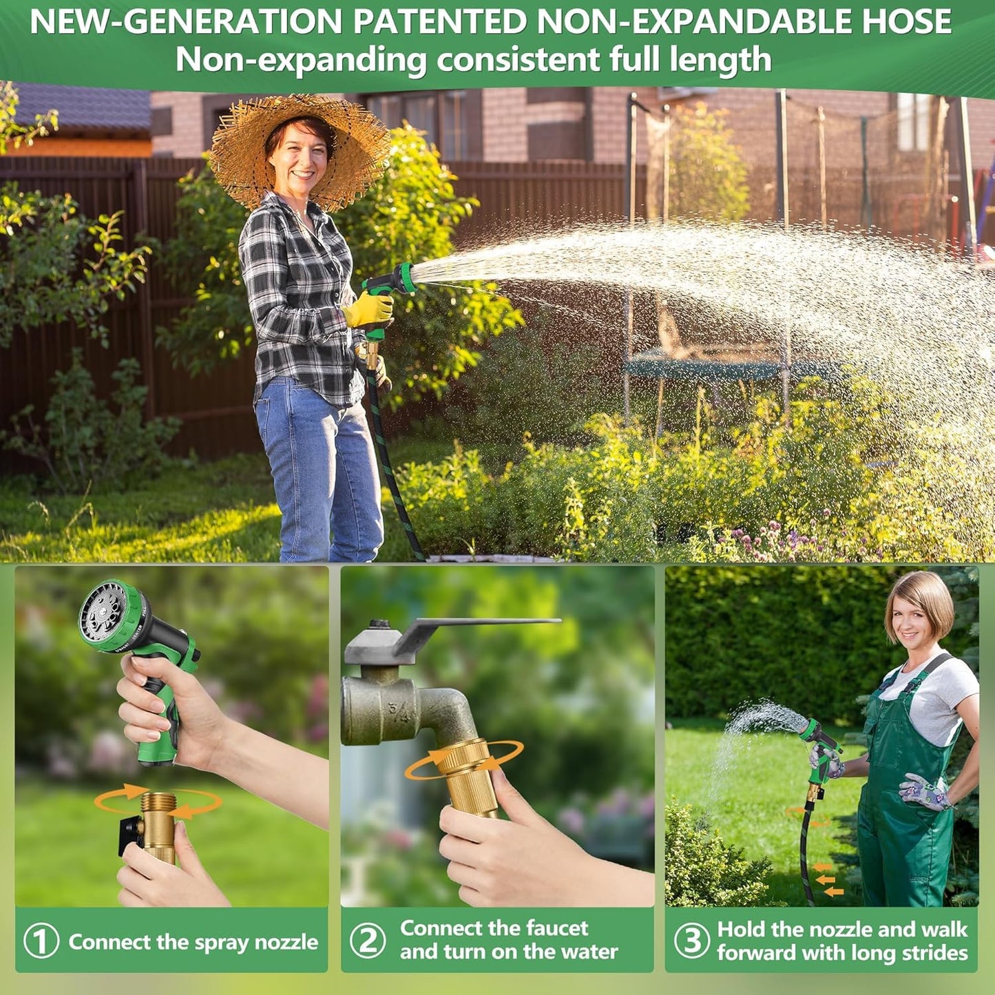 200 ft Garden Hose, Flexible Ultra Lightweight Durable Garden Hose, Kink-Free Water Hose with 10 Function Sprayer - Non-Shrinking Garden Hoses, Easy to Store,All-Weather, Car Washing Pipe Garden Hoses