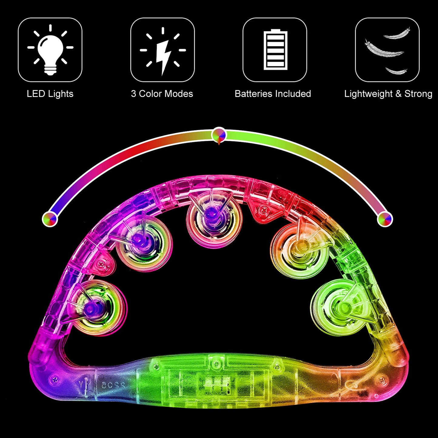 Light Up Tambourines for Adults, Sensory Toys for Kids with Autism,Musical gifts and Karaoke toys for special needs kids, Fun Neon Glow for Birthdays & Concerts (1 PCS)