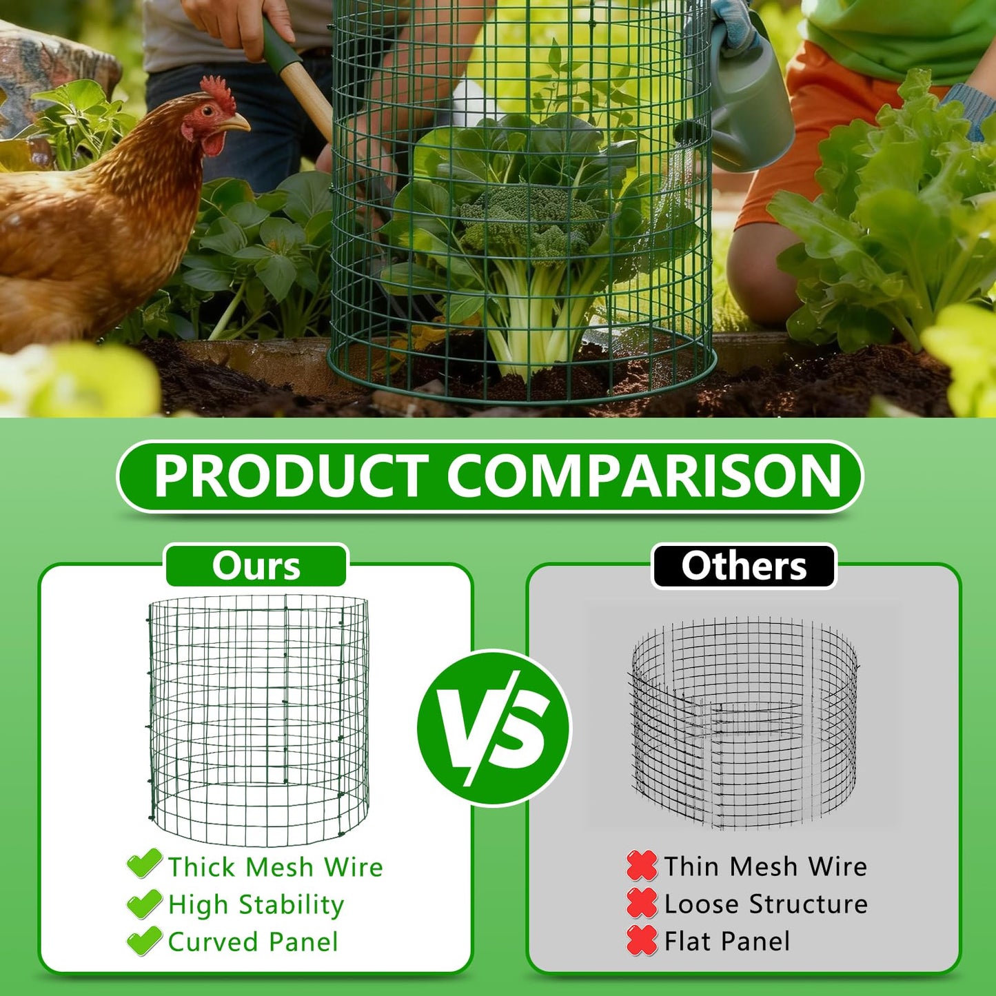 4 Pack Plant Protectors from Animals, 12''x14'' Metal Plant Cages for Outdoor Plants, Garden Plant Protector with Stakes & Zip Ties, Keep Rabbits Squirrels Out, Plant Cage for Flowers Vegetables