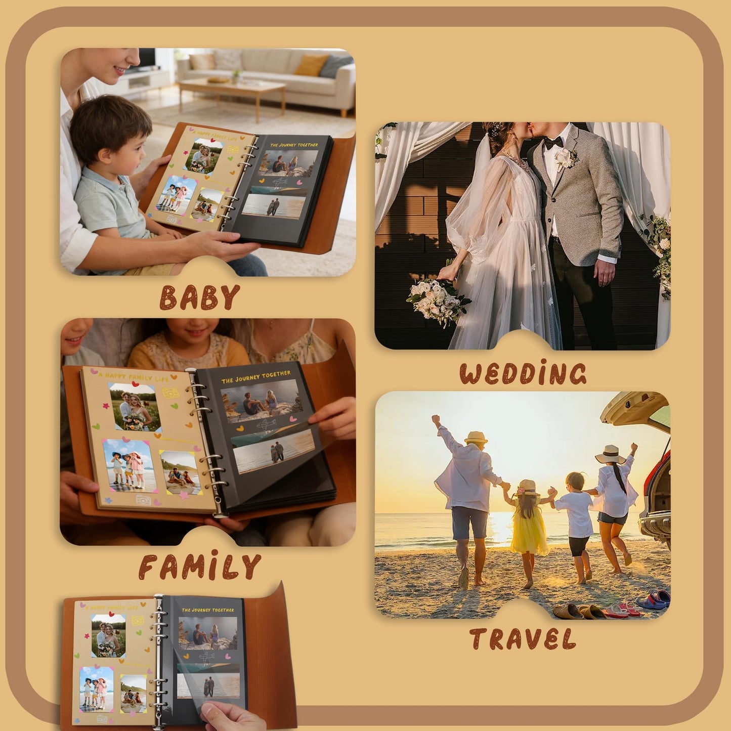 Scrapbook Album Vintage Leather Self Adhesive Photo Album Kit with 64 Pages & Kraft Paper | DIY Memory Scrapbook Gift for Anniversary, Family Travel, Birthday, Valentine's Day (Blue)