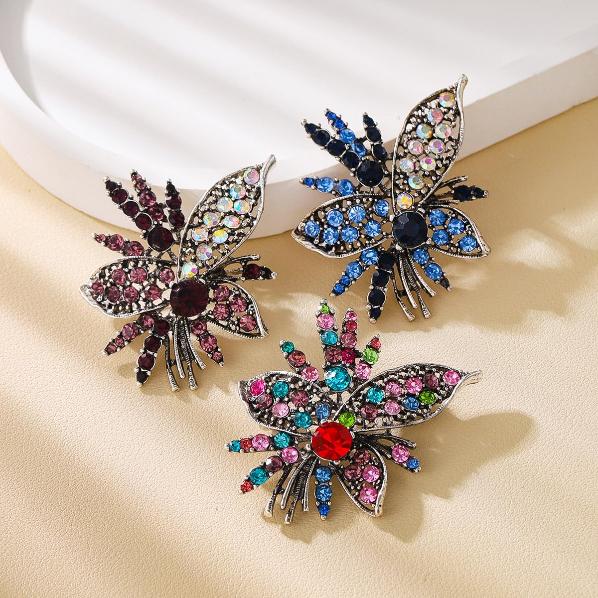 Rhinestone Sunflower Brooch Pin for Women Red Black Purple Large Flower Broochs Snowflake Brooch Marquise Wreath Brooches Jewelry (Purple brooch E)
