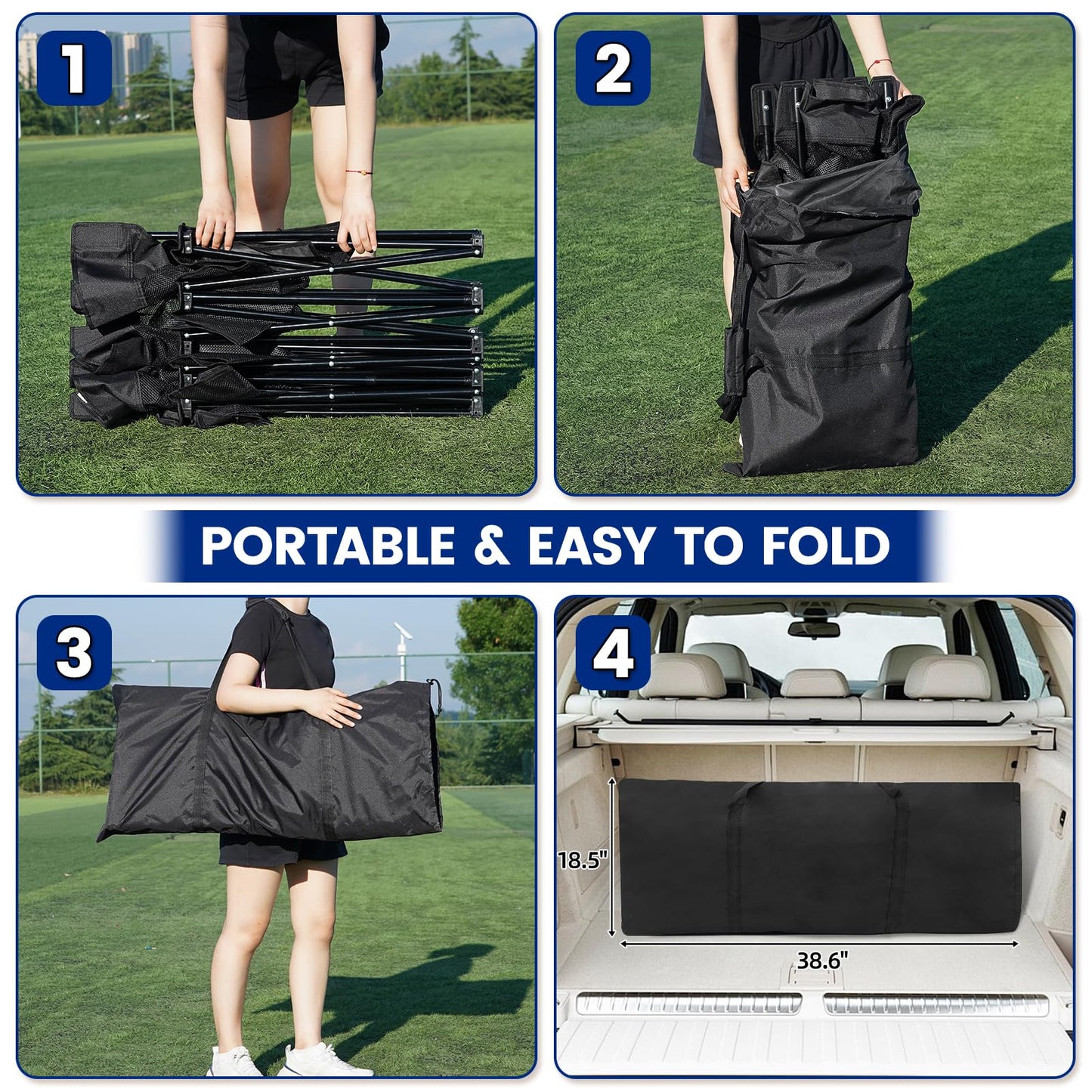 Permade Soccer Bench- Folding Team Bench Soccer 4 Seats, Portable Sideline Sports Benches with Mesh Seat and Back with Bag, Foldable Breathable Chairs for Sports Football Camp Events (Black