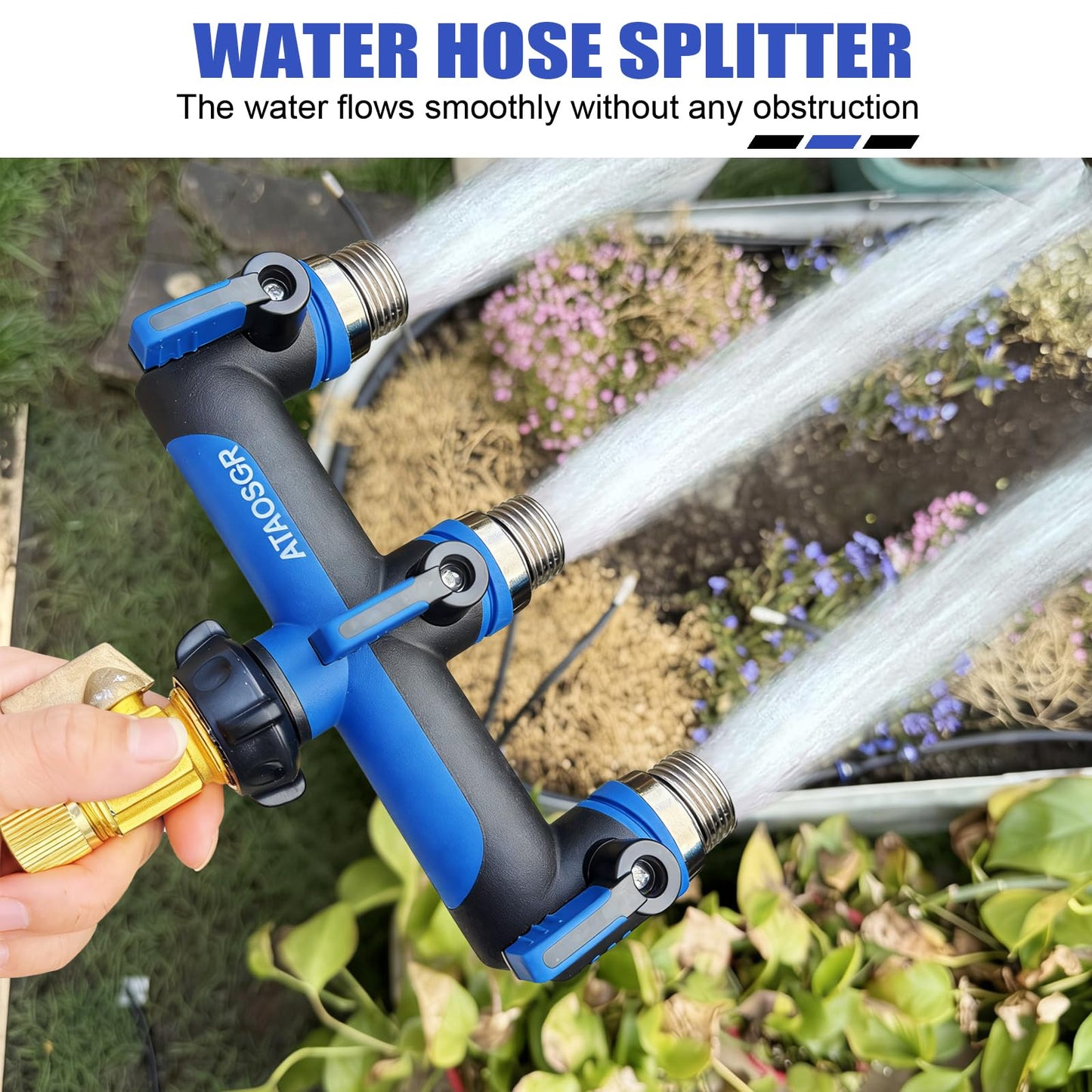 Garden Hose Splitter, 3 Way Water hose bib Spigot splitter, T Hose Connector- with Shutoff Valves Water Adapter,Outdoor Faucet Splitter 3/4" GHT Thread, For Home Outdoor Garden irrigation( blue)